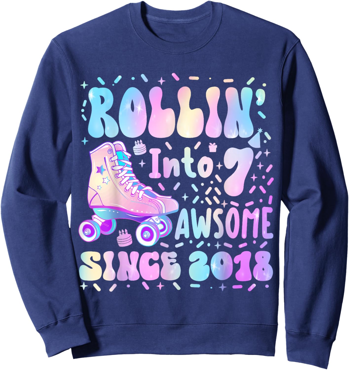 Roller Skating 7th Birthday Rolling Into 7 Since 2018 Girls Sweatshirt - Sweatshirt | Navy