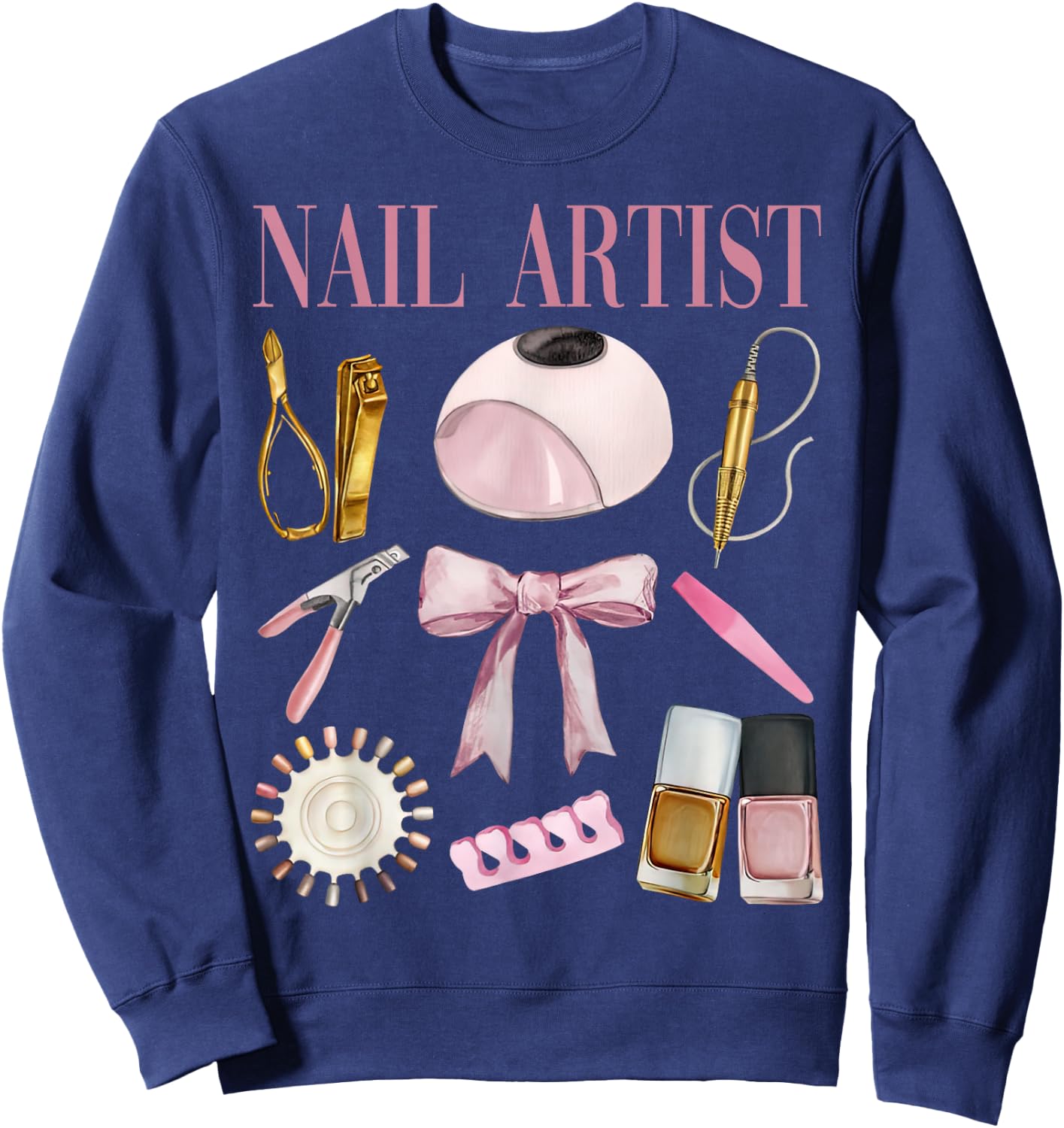 Vintage Coquette Bow Aesthetic Nail Tech Nail Technician Sweatshirt - Sweatshirt | Navy