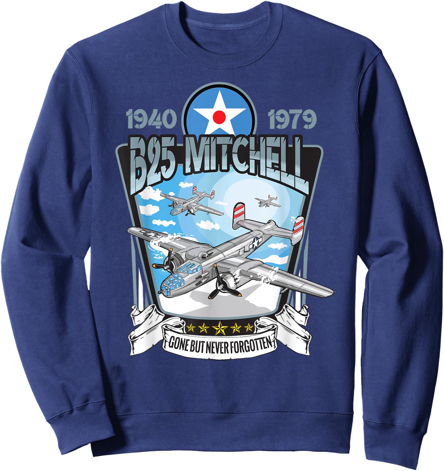 World War 2 American Aircraft WWII B-25 Mitchell Bomber Sweatshirt - Sweatshirt | Navy
