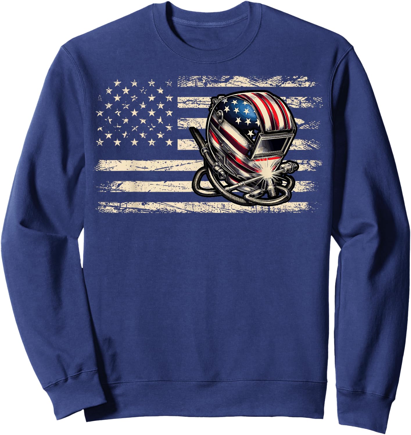 American Flag Welding Vintage Men Women Welder Sweatshirt - Sweatshirt | Navy