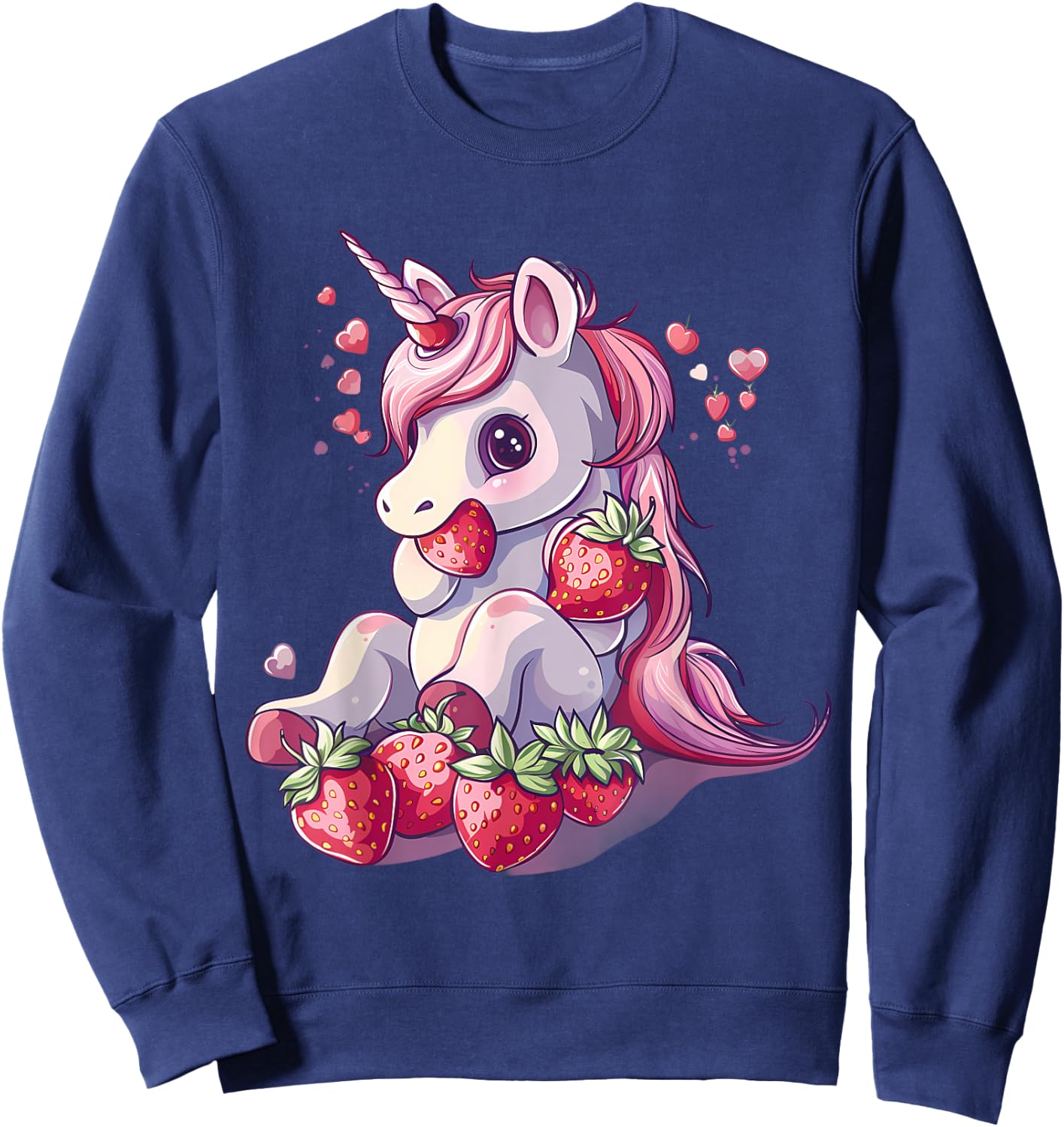 Strawberry Unicorn Cute Strawberries Drawing Motif Sweatshirt - Sweatshirt | Navy