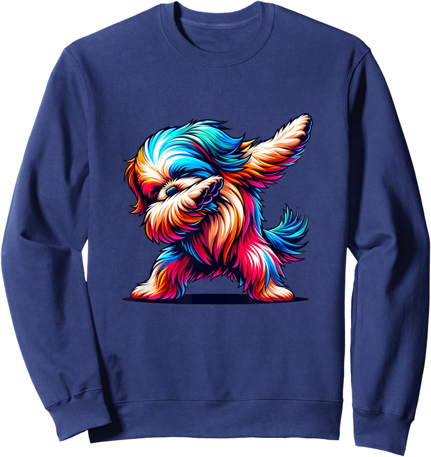 Colorful Shih Tzu Lover Funny Dog Dabbing Graphic Men Women Sweatshirt - Sweatshirt | Navy