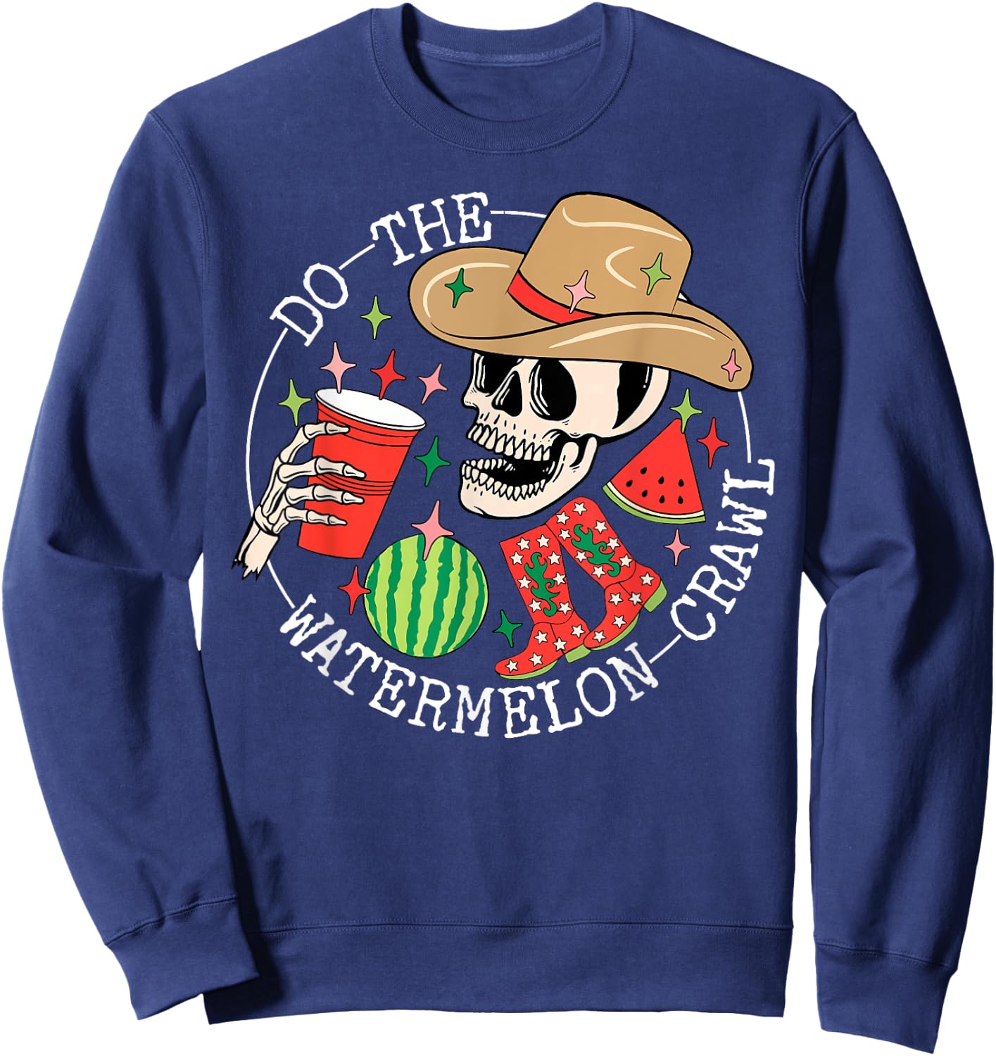 Do The Watermelon Crawl Skeleton Cowboy Summer Hawaii Beach Sweatshirt - Sweatshirt | Navy