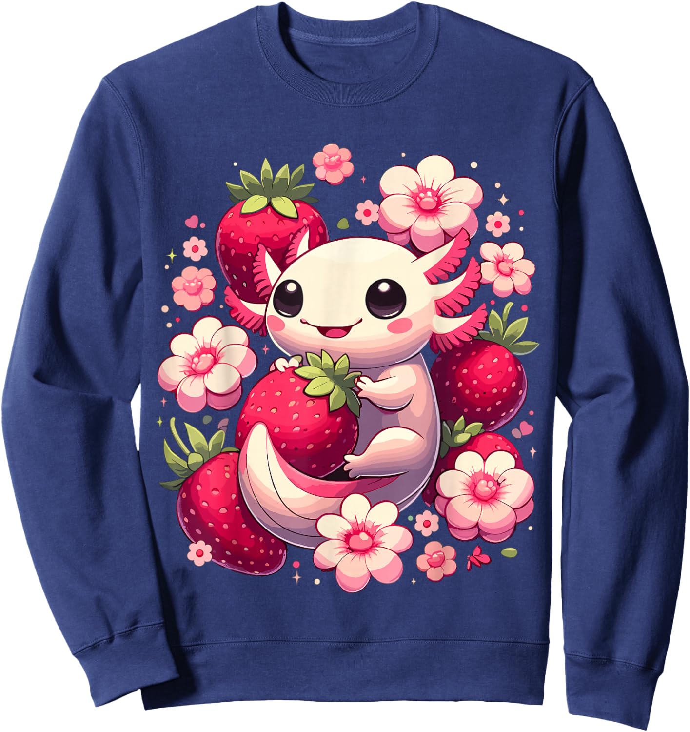 Cute Axolotl Kawaii Anime Axolotl Strawberry Sweatshirt - Sweatshirt | Navy