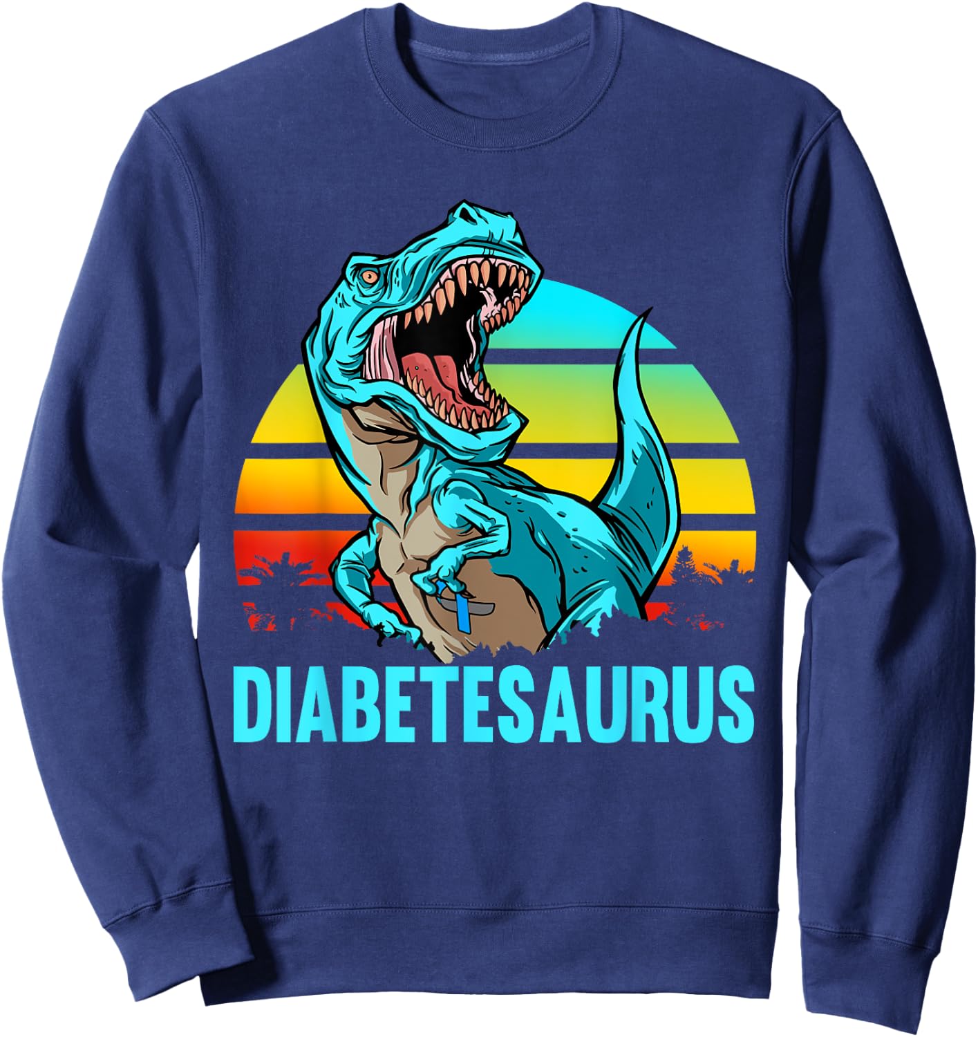 Diabetesaurus T-Rex Dinosaur Diabetic Diabetes Awareness Sweatshirt - Sweatshirt | Navy