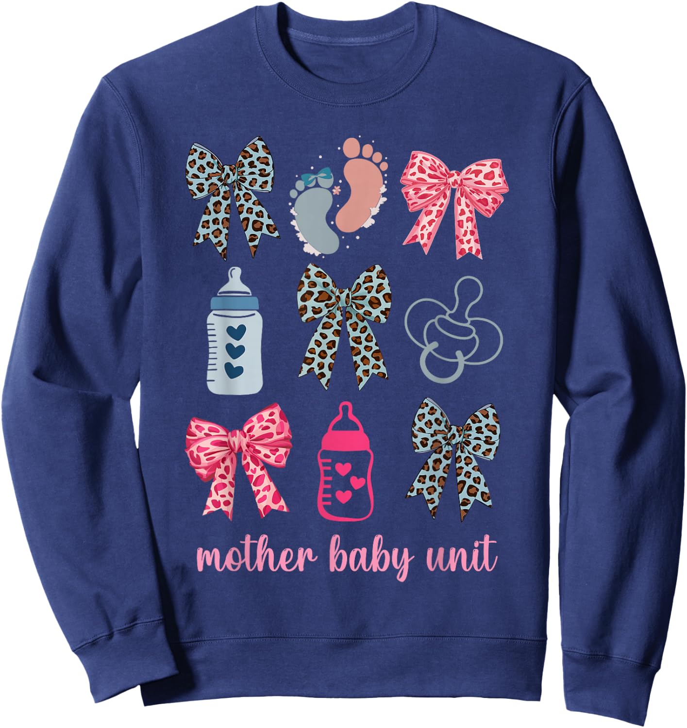 Pink Coquette Bow Mother Baby Unit MBU OB Nurse Postpartum Sweatshirt - Sweatshirt | Navy