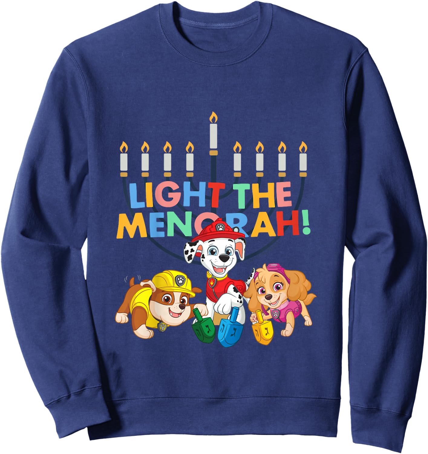 Kids PAW Patrol Hanukkah Light The Menorah! Vintage Sweatshirt - Sweatshirt | Navy