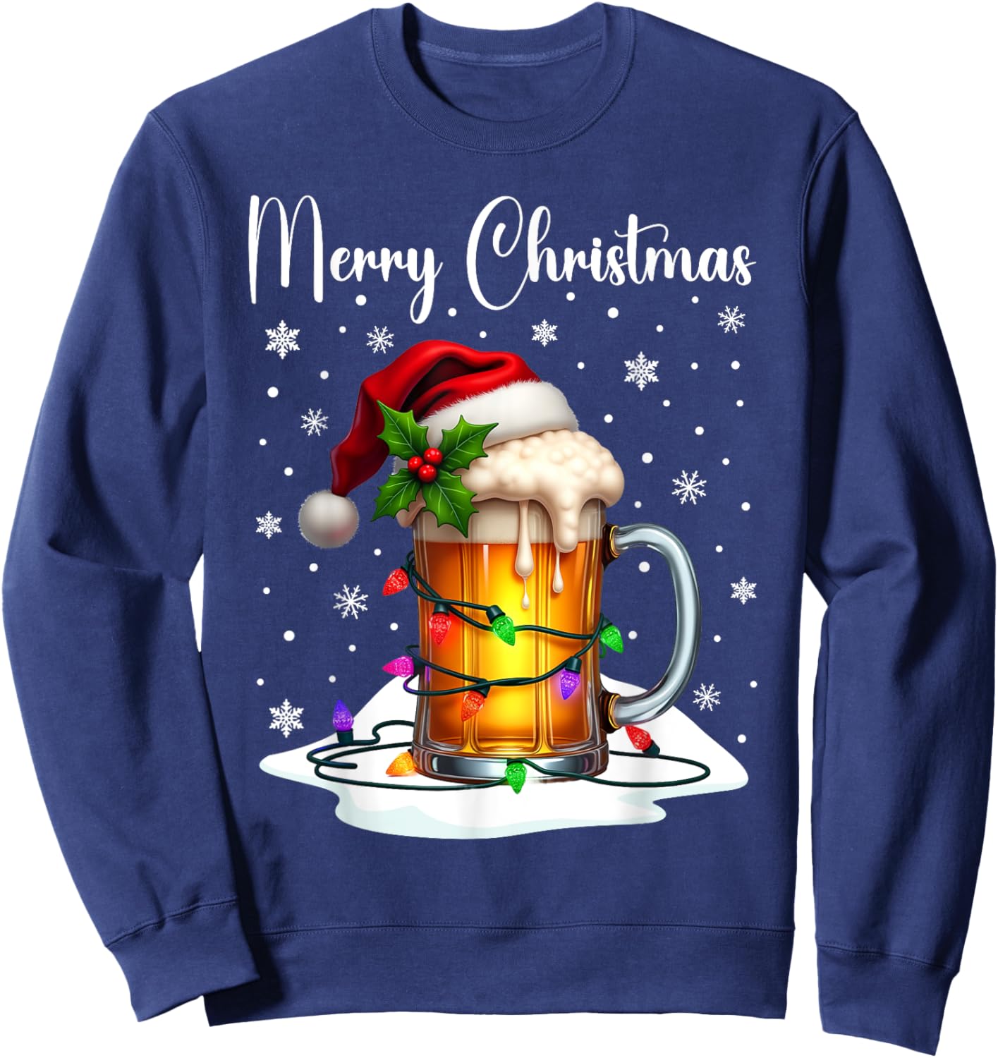 Christmas Pajamas Beer Mug Beer Glasses Beer Costume Santa Sweatshirt - Sweatshirt | Navy