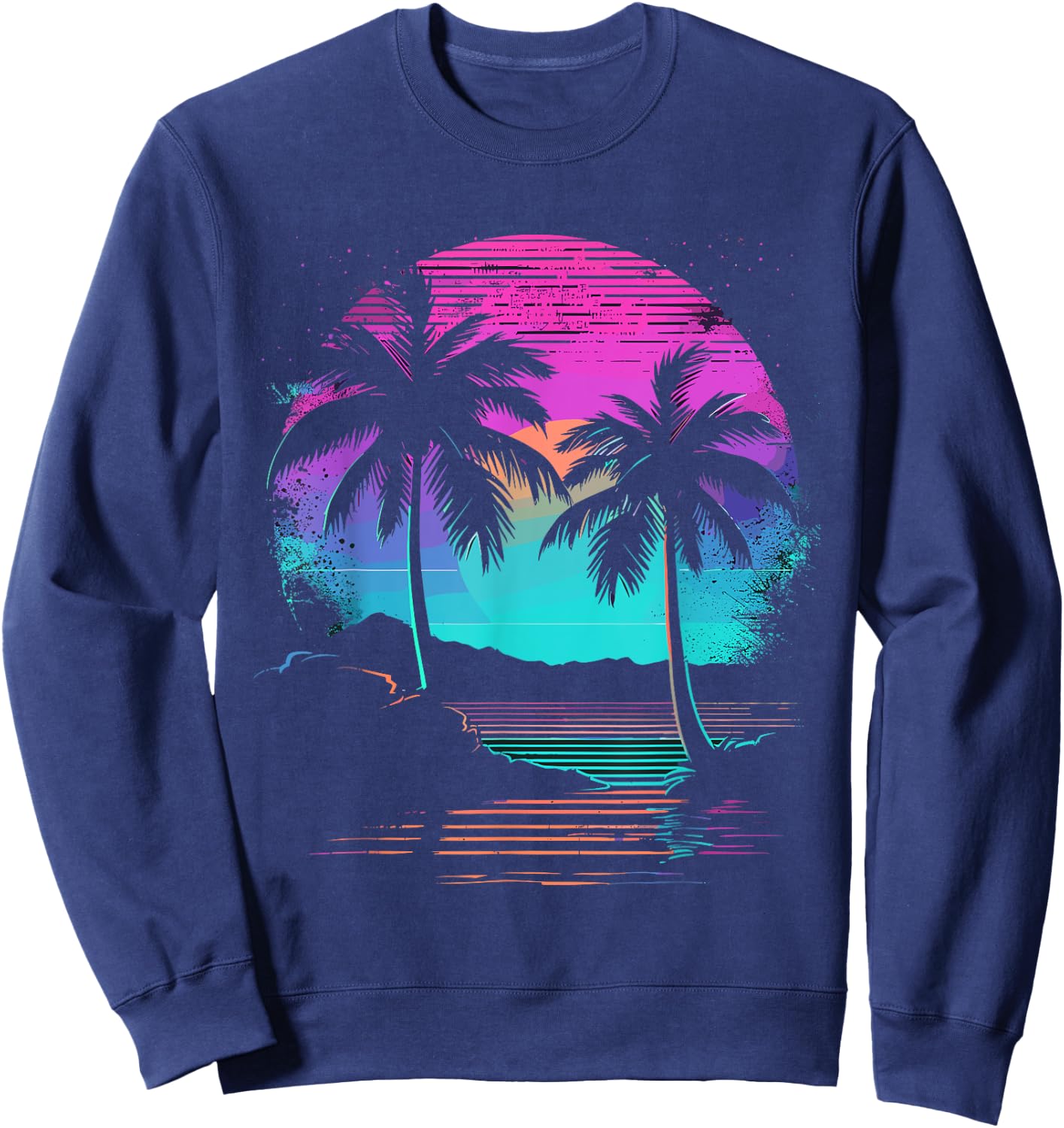 Retro Vintage Sunset Palm Tree Sweatshirt - Sweatshirt | Navy