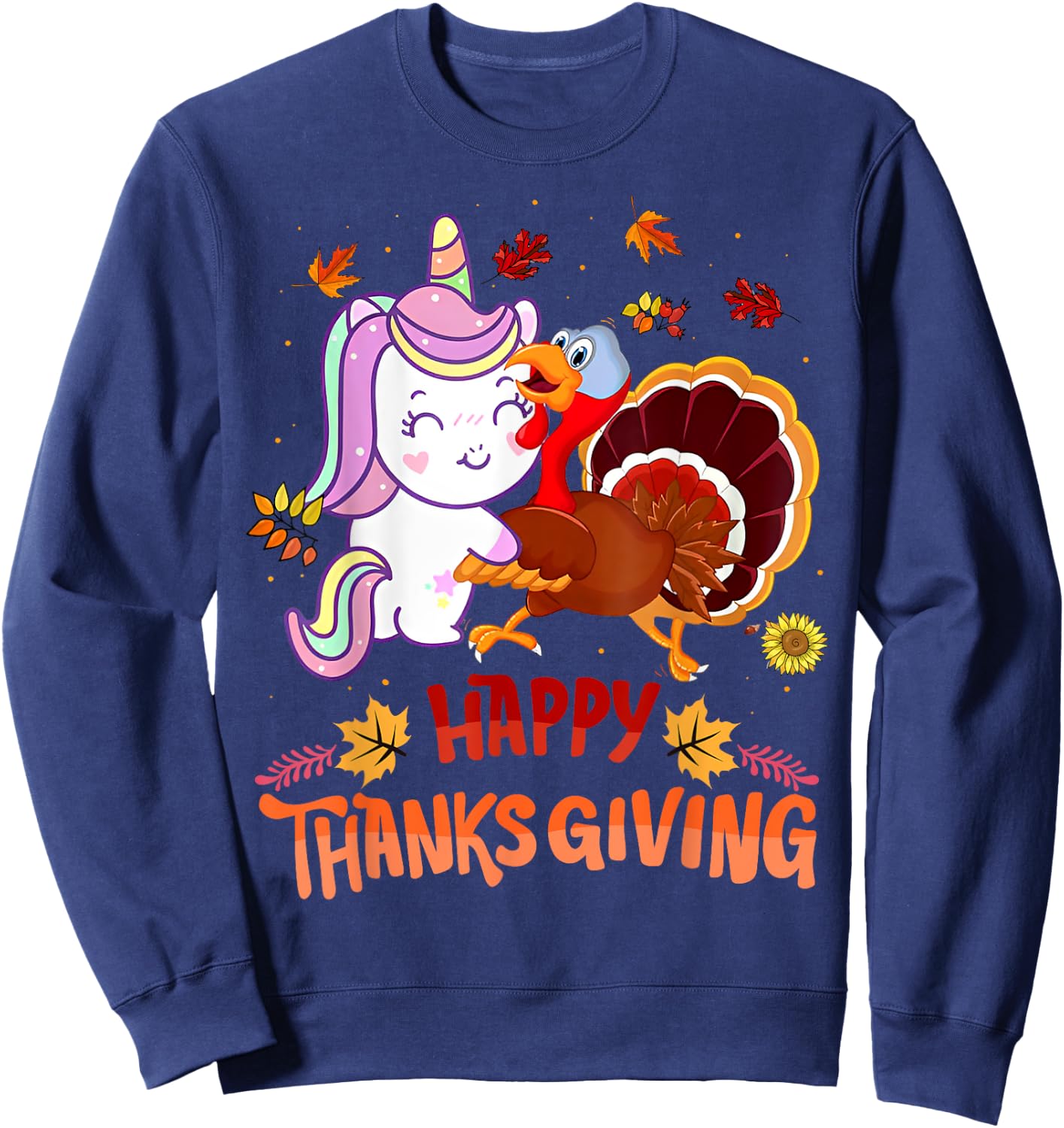 Unicorn Thanksgiving Shirt Girls Kids Toddler Turkey Unicorn Sweatshirt - Sweatshirt | Navy