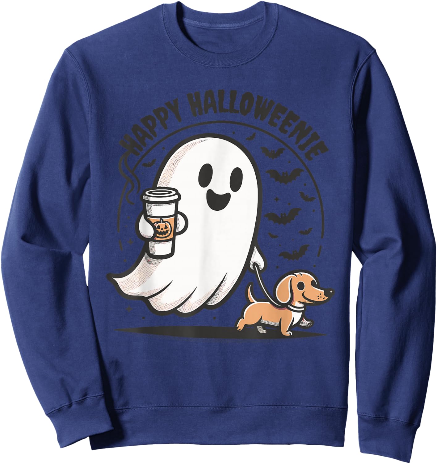 Happy Halloweenie Ghost Dachshund Halloween Dachshund Lover Sweatshirt - Sweatshirt | Navy