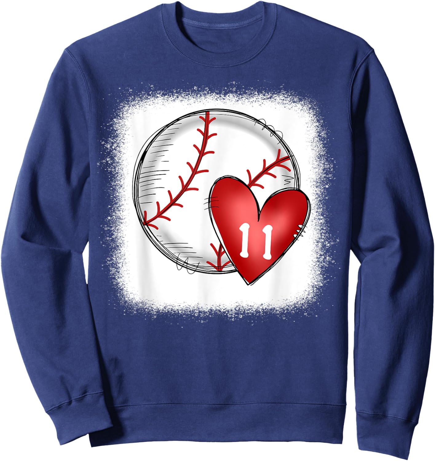 Bleached Custom Baseball Mom Number 11 Heart for Mom Sweatshirt - Sweatshirt | Navy
