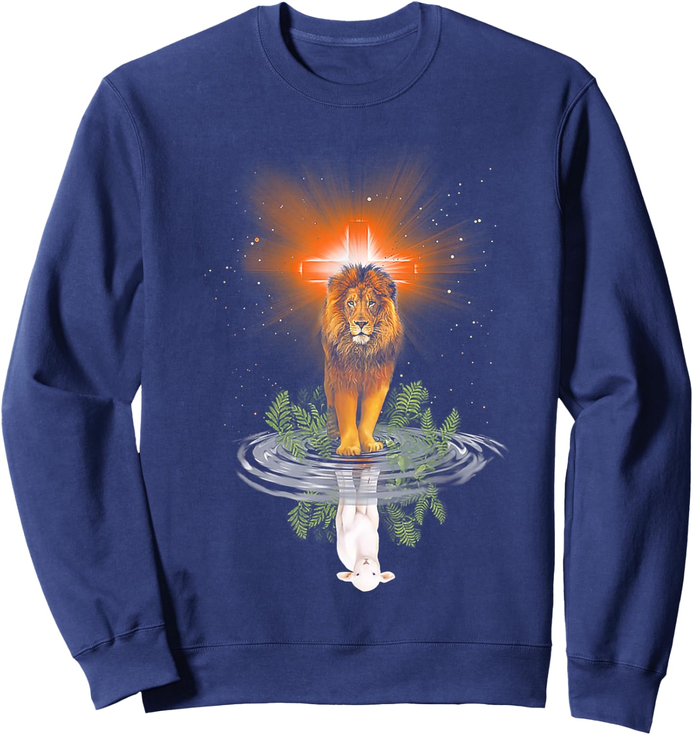 Lion Cross Jesus Reflection Water Mirror Sheep Sweatshirt - Sweatshirt | Navy