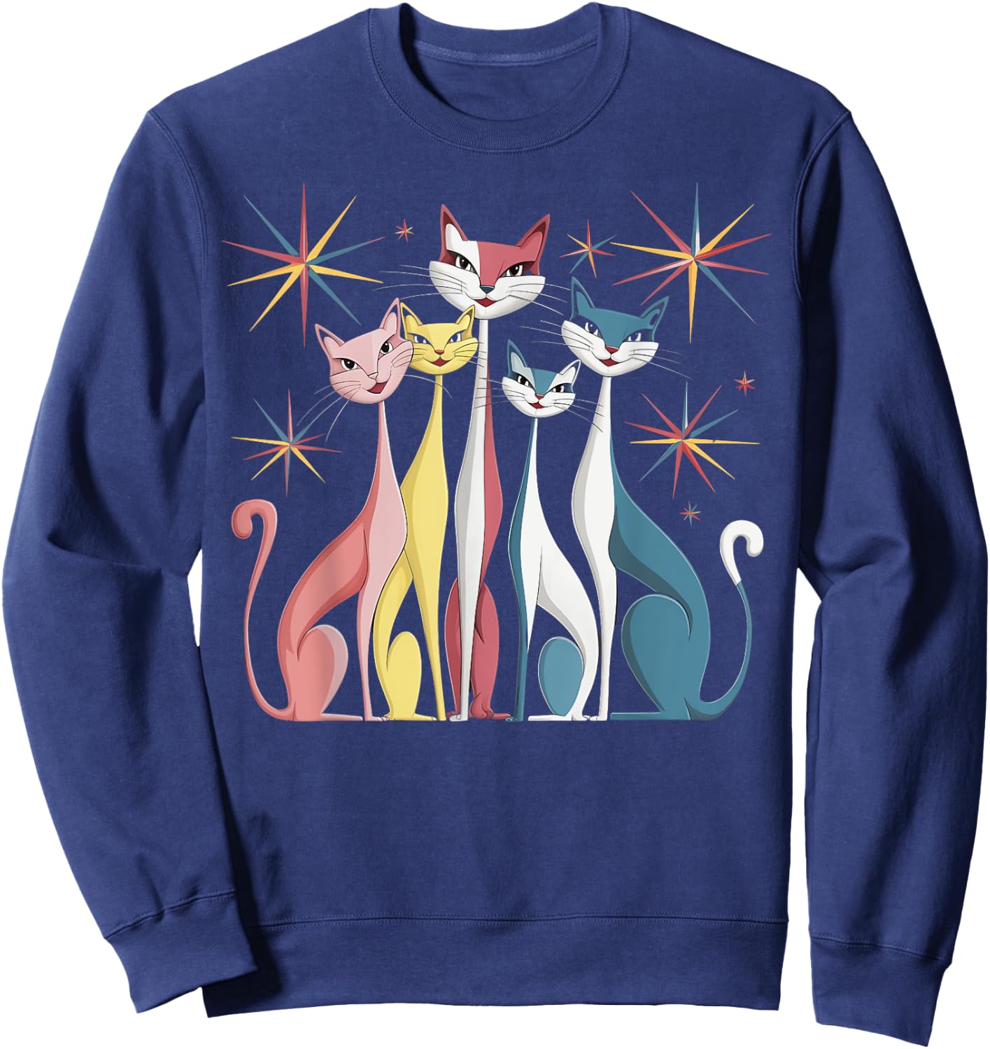 Cat Vintage Retro Mid-Century Modern Look Cats 50s 60s Style Sweatshirt - Sweatshirt | Navy