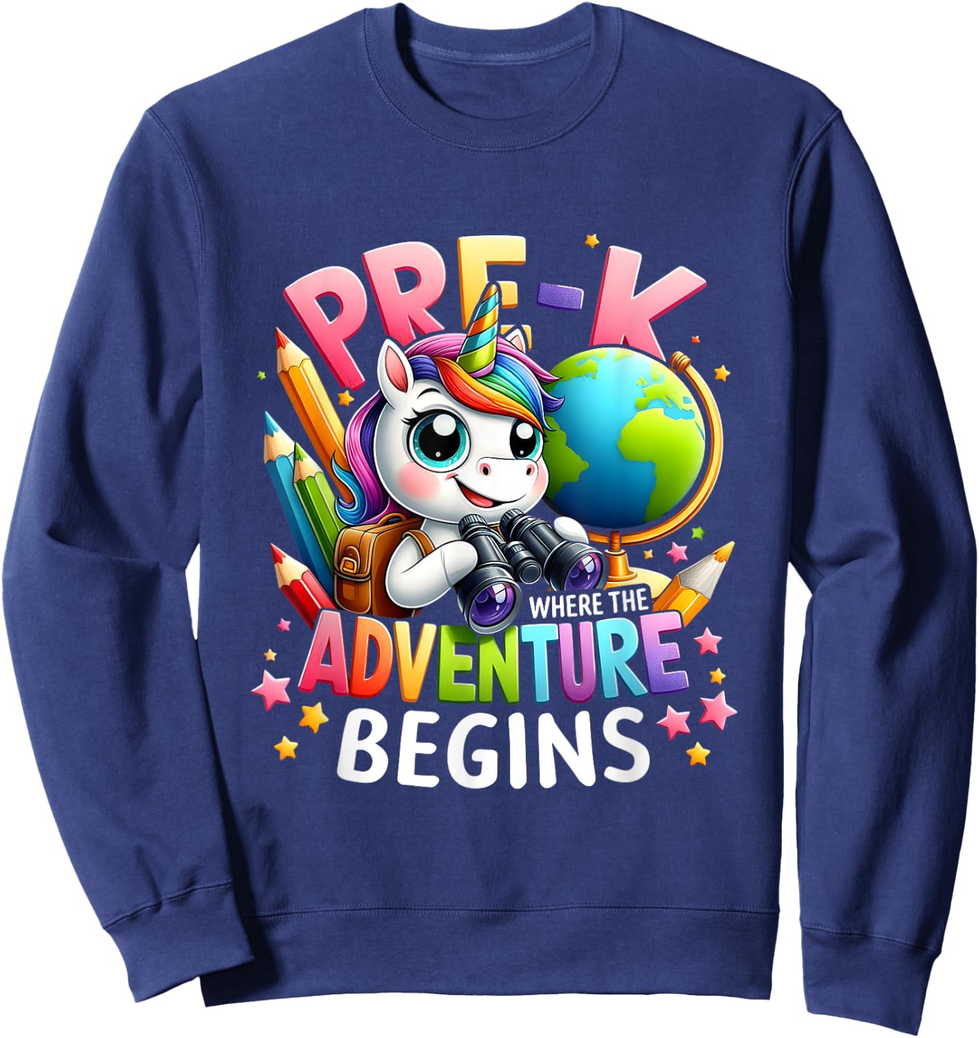 Cute Unicorn School Teacher Pre-K Where The Adventure Begins Women Kids Sweatshirt - Sweatshirt | Navy