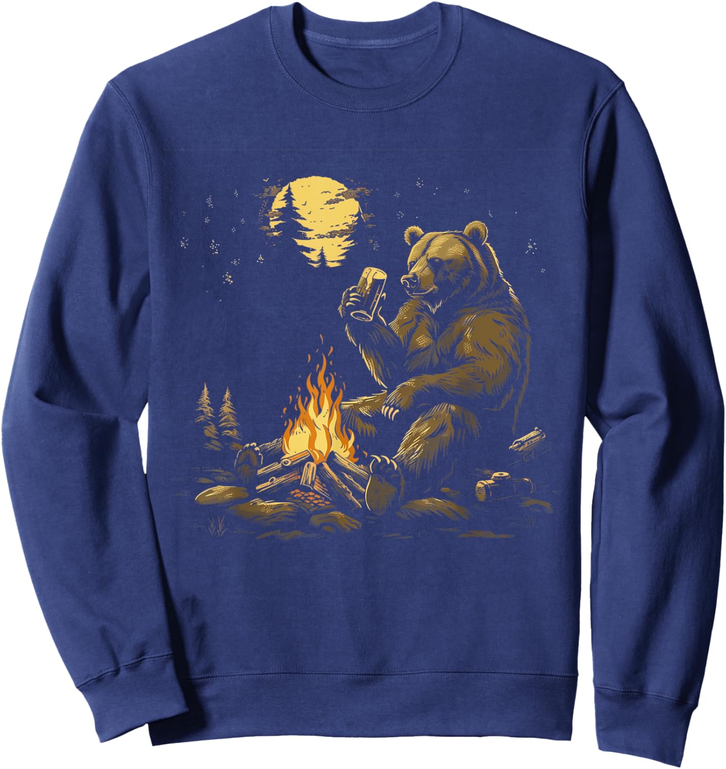 Camping Grizzly Bear Drinking Beer Hiking Nature Outdoor Sweatshirt - Sweatshirt | Navy