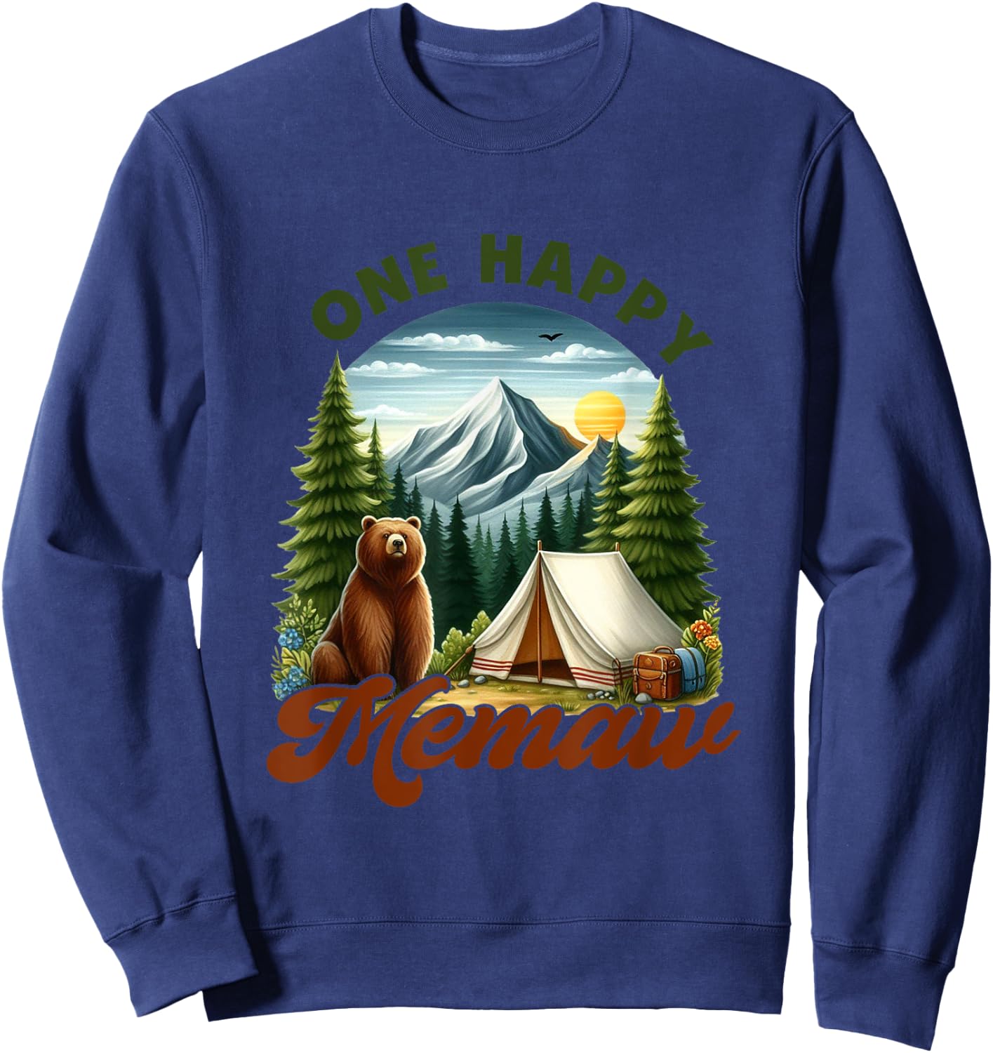 Retro One Happy Memaw Camper Birthday Bear Matching Family Sweatshirt - Sweatshirt | Navy