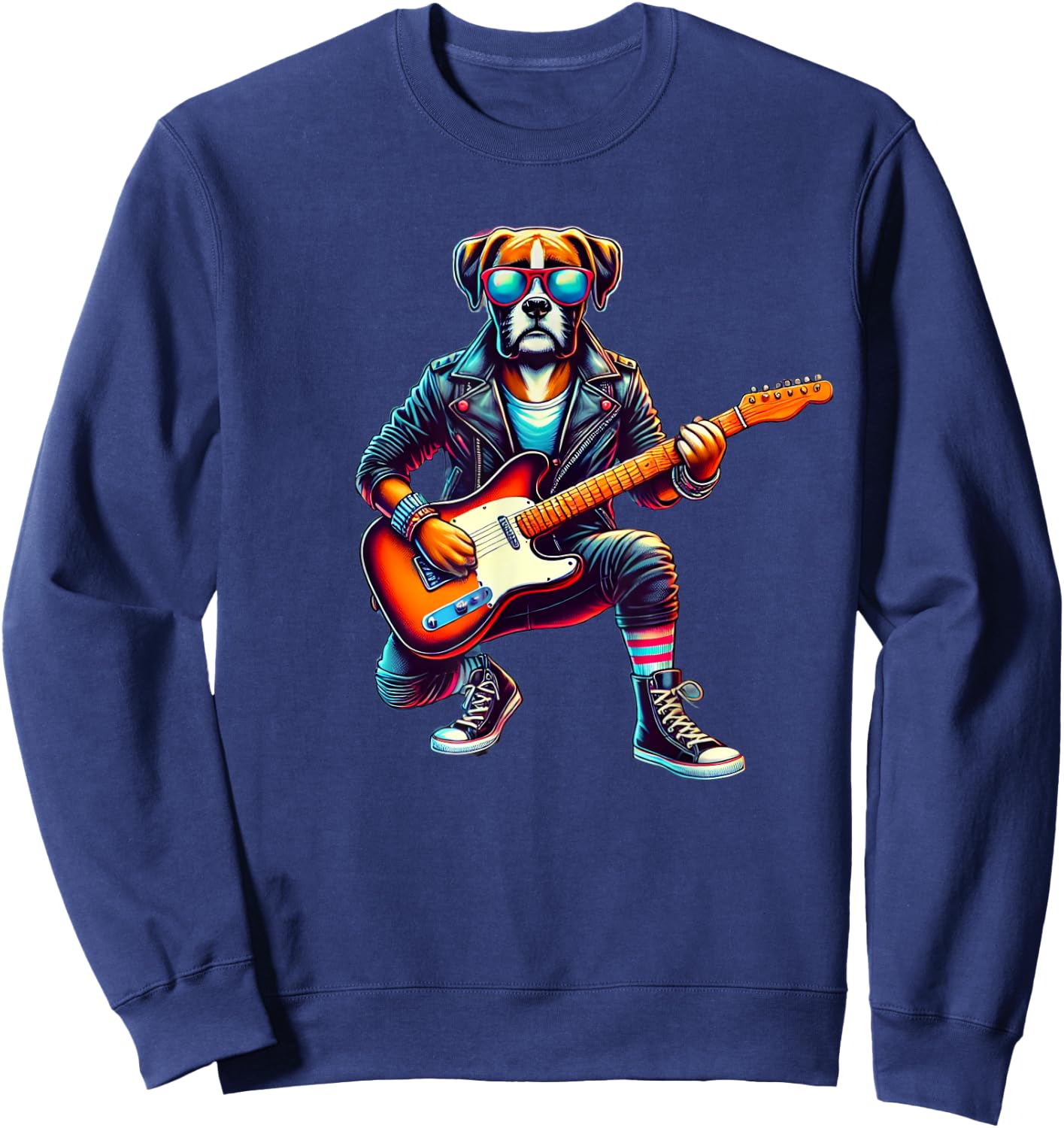 Boxer Electric Guitar Funny Dog Rock Band Musician Music Pet Women Kids Sweatshirt - Sweatshirt | Navy