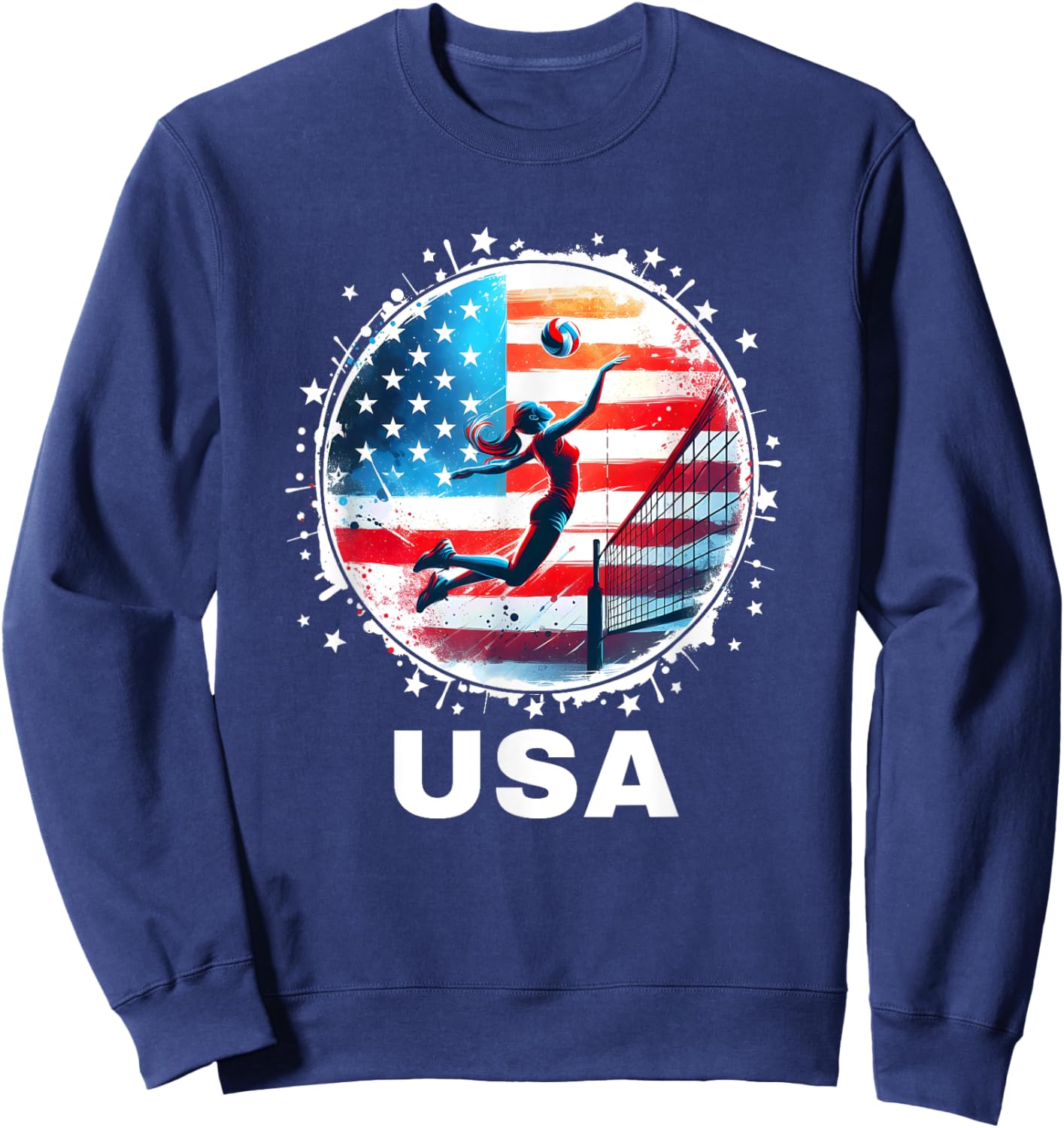 USA Women United States American Flag Volleyball USA Team Sweatshirt - Sweatshirt | Navy