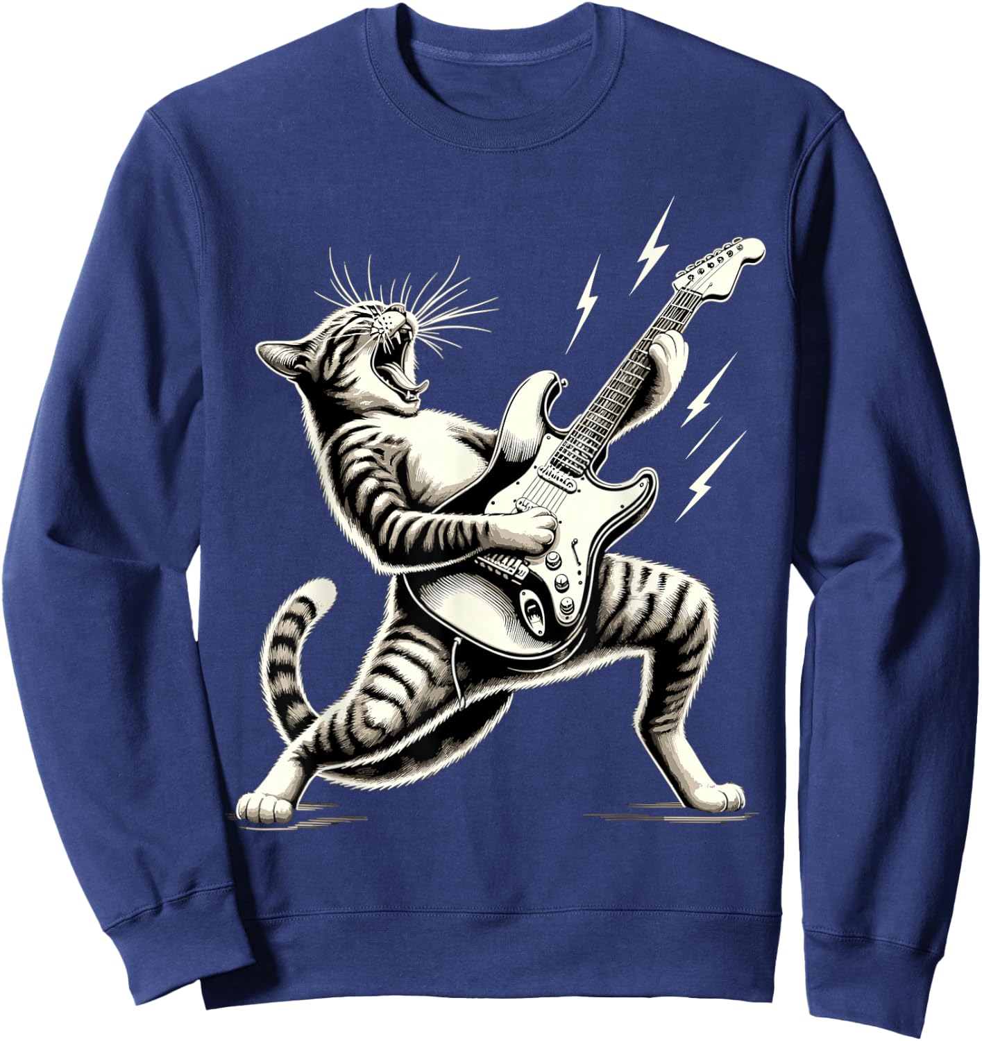Rock and Roll Funny Cat playing Guitar Sweatshirt - Sweatshirt | Navy