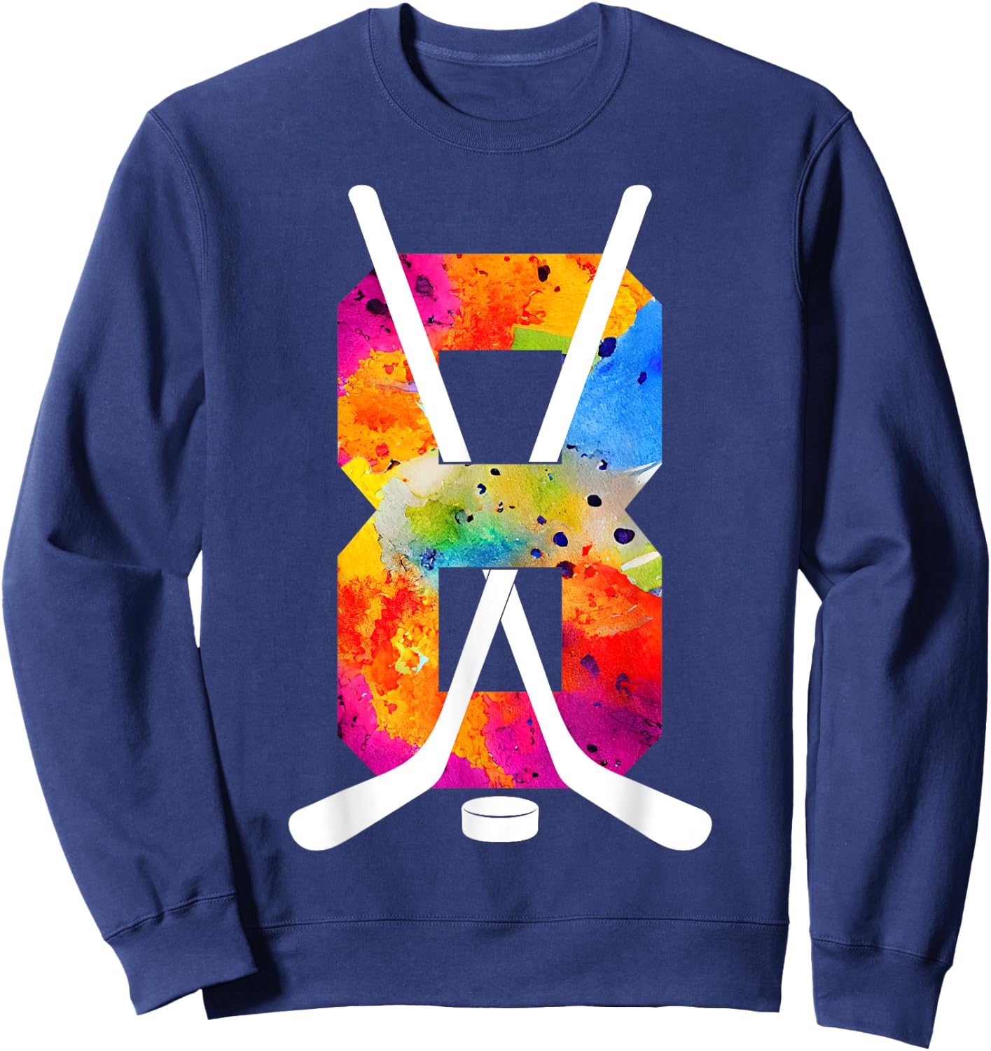 Number 8 Years Ice Hockey 8th Birthday Sweatshirt - Sweatshirt | Navy