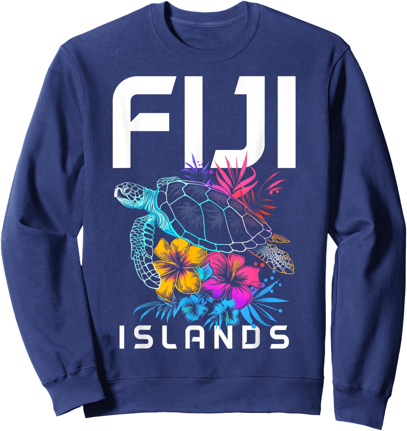 Fiji Islands Sea Turtle Flowers Scuba Diving Surfer Souvenir Sweatshirt - Sweatshirt | Navy