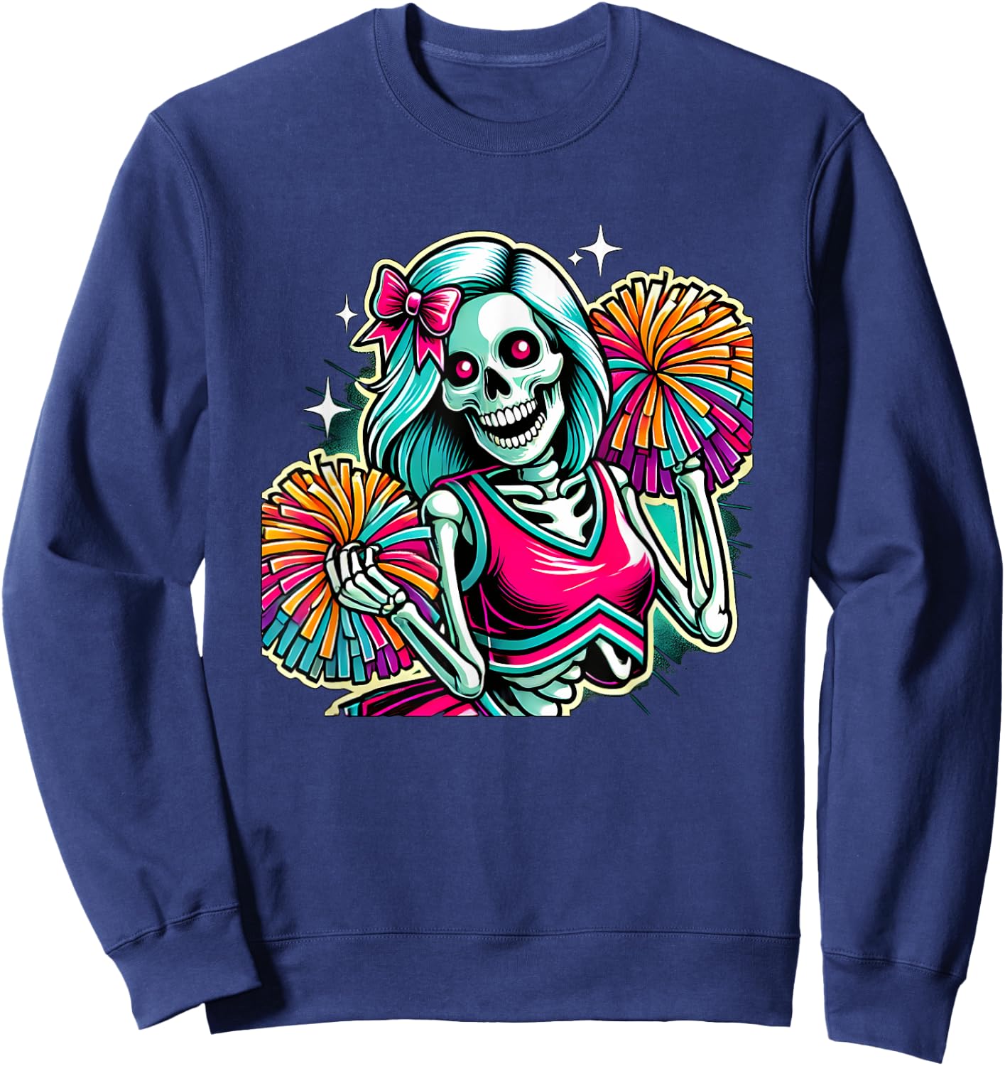 Halloween Skeleton Cheerleading Cheerleader Sweatshirt - Sweatshirt | Navy