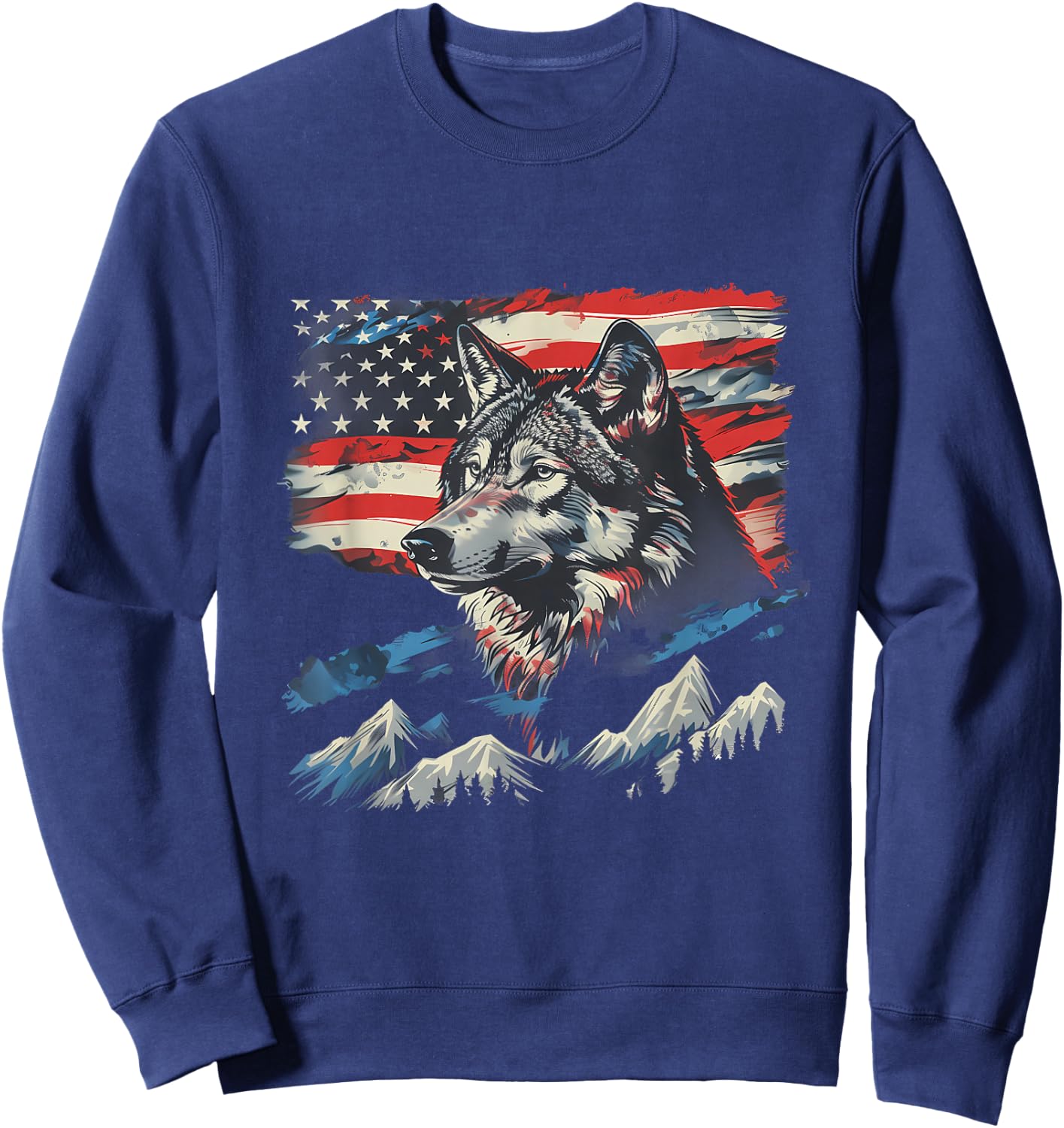 Fourth Of July Wolf American Flag Patriotic 4th Of July Sweatshirt - Sweatshirt | Navy
