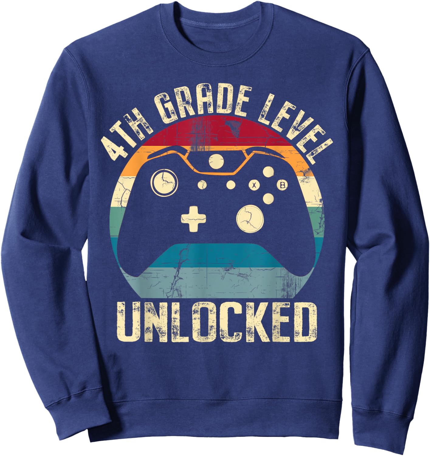 4th Grade Level Unlocked Back to School First Day Gamer Kid Sweatshirt - Sweatshirt | Navy