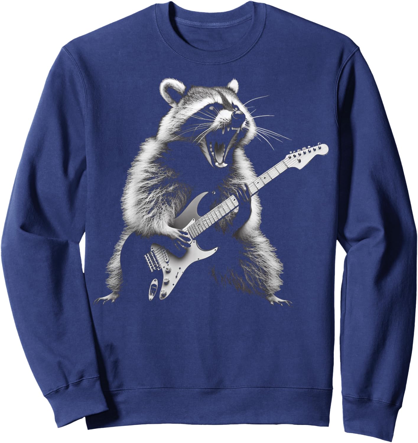 Raccoon Playing Guitar Rock and Roll Rock Star Men Women Kid Sweatshirt - Sweatshirt | Navy