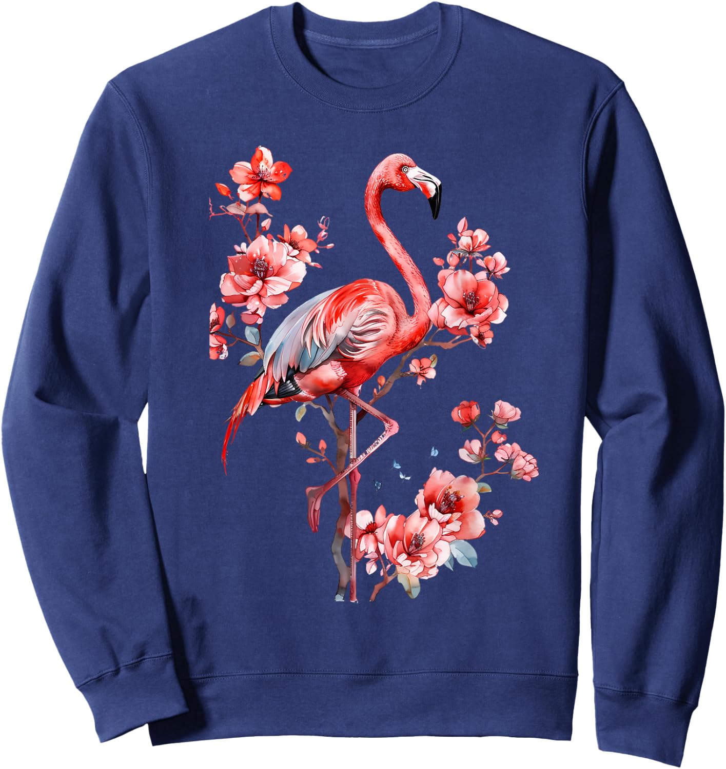 Flamingo Bird Floral Flamingo Lover Motif Nature Artwork Sweatshirt - Sweatshirt | Navy