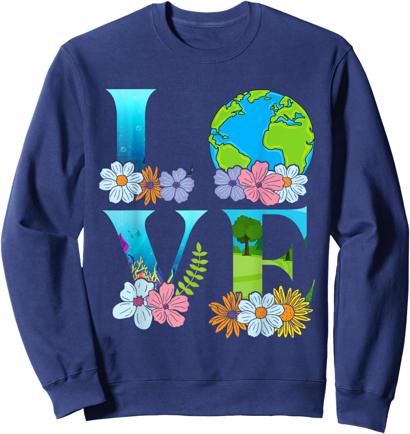 Love World Earth Day 2026 Planet Women Kids Sweatshirt - Sweatshirt | Navy