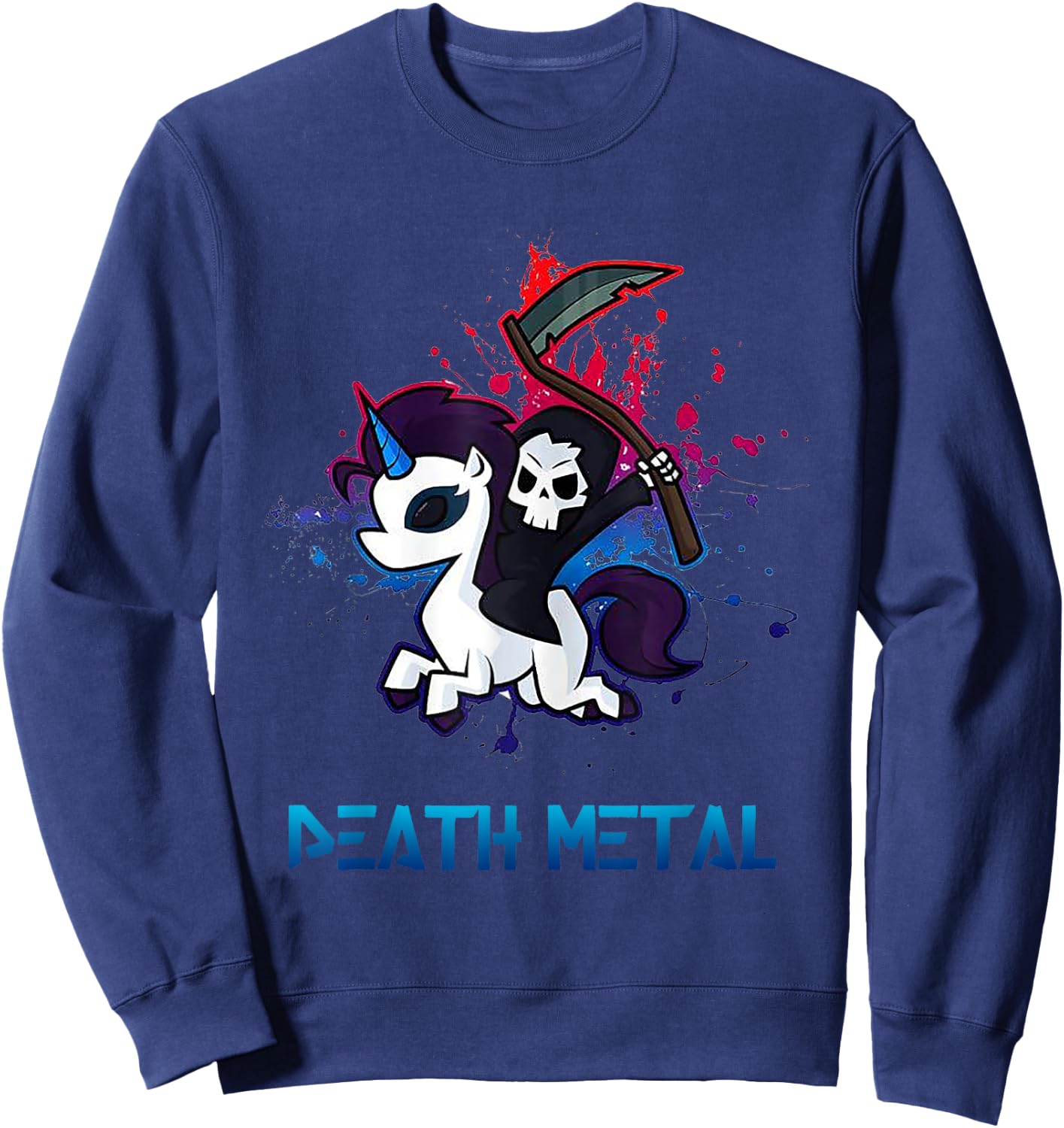 Death Metal Death Riding Unicorn Sweatshirt - Sweatshirt | Navy