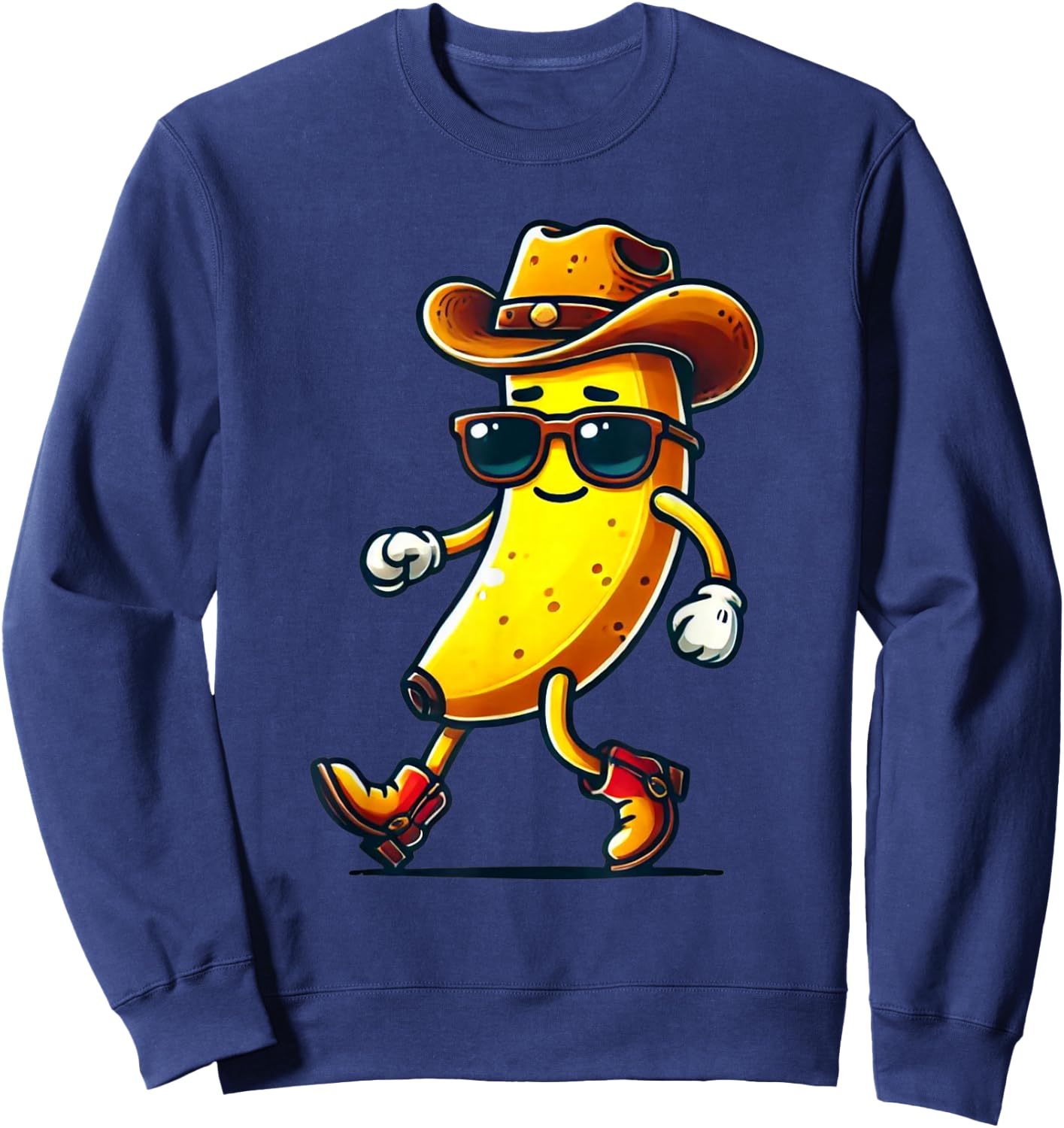 Funny Banana Wearing Cowboy Hat Sunglasses Boots Western Sweatshirt - Sweatshirt | Navy