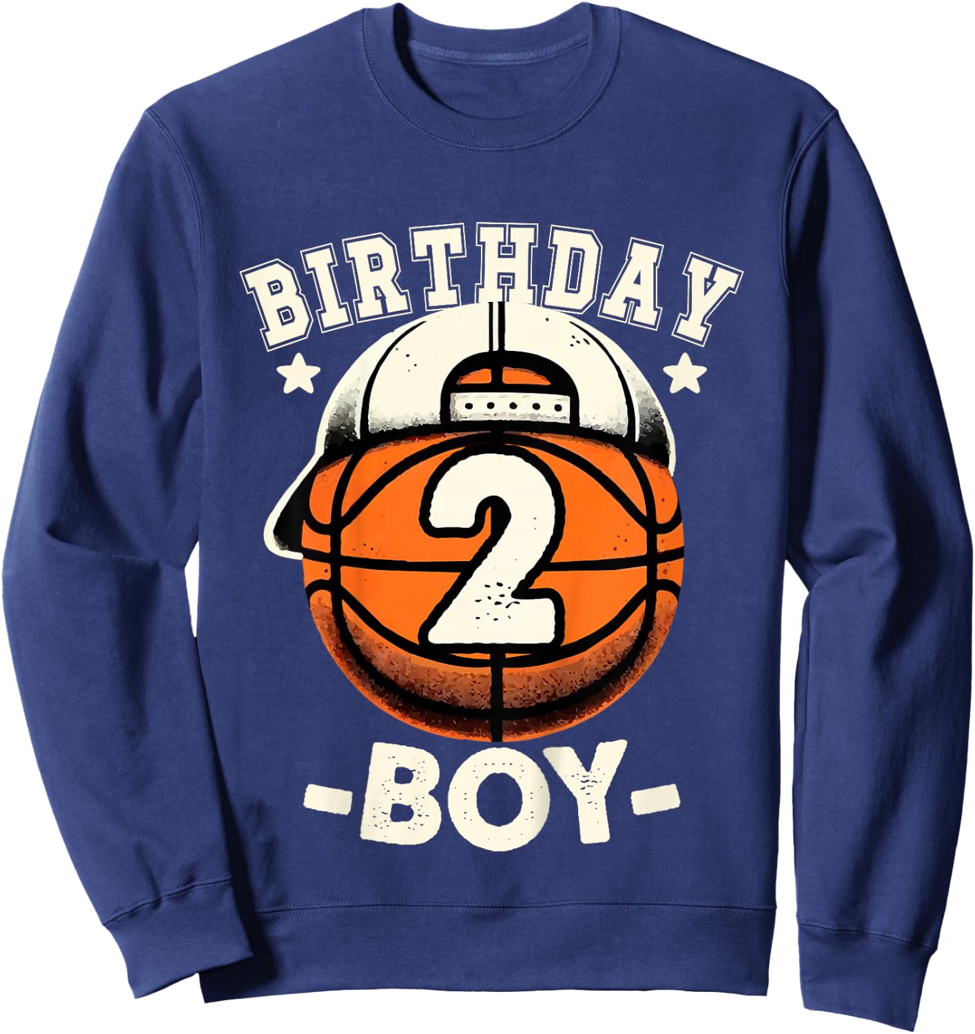 Kids 2nd Birthday Boy 2 Year Old Basketball Theme Decorations Boy Sweatshirt - Sweatshirt | Navy