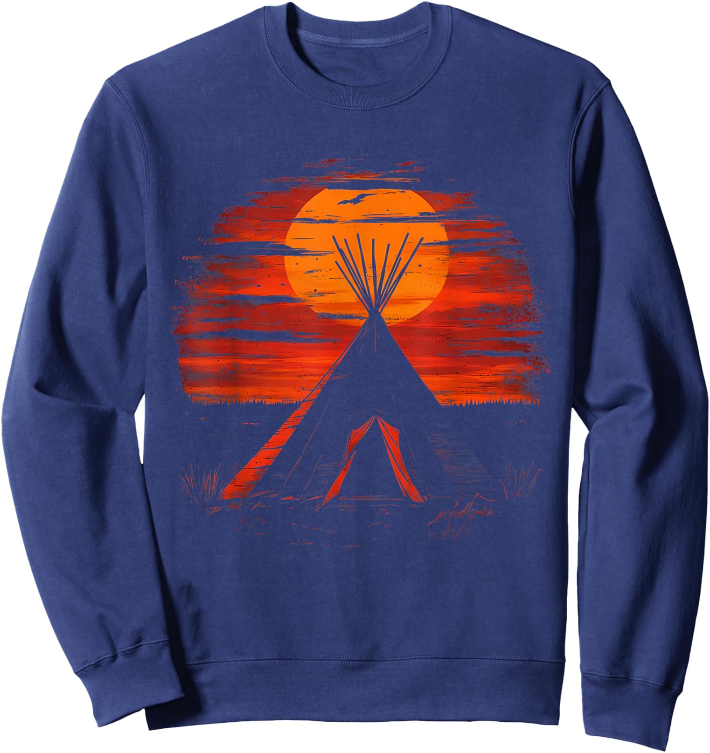 Native American Tipi Tent Indian Tribe Landscape Sunset Sweatshirt - Sweatshirt | Navy