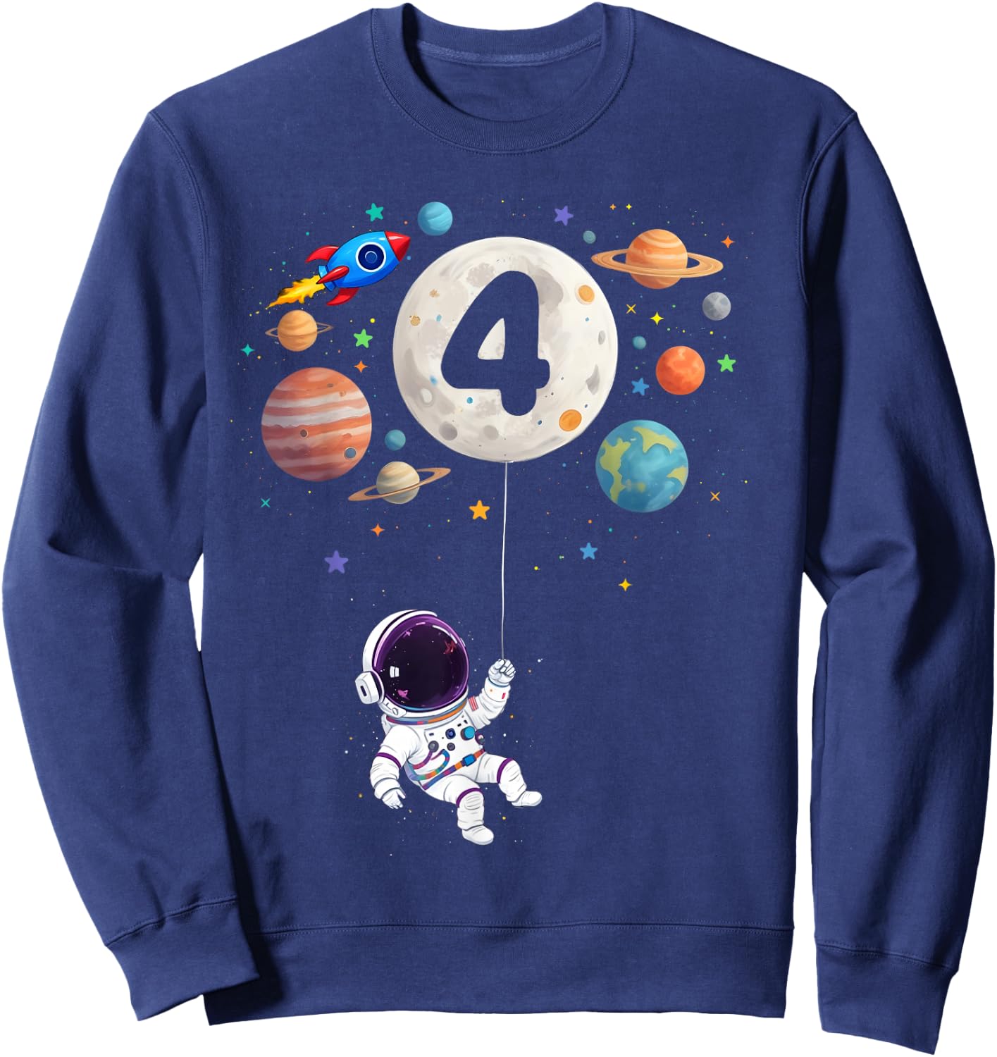 4 Years Old Birthday Space Planets Astronaut 4th Birthday Sweatshirt - Sweatshirt | Navy