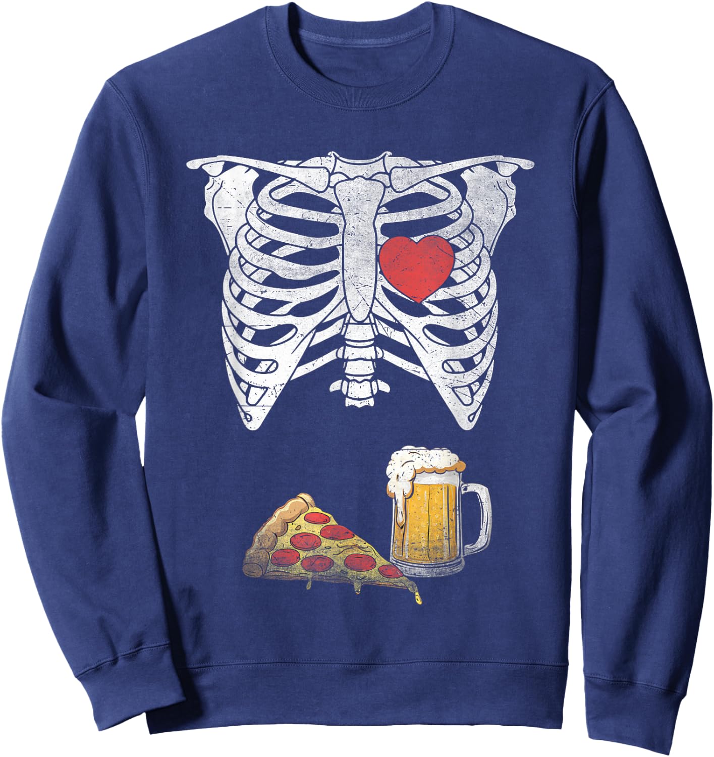 Dad Skeleton Halloween Beer Pizza Funny Pregnancy Couple Men Sweatshirt - Sweatshirt | Navy