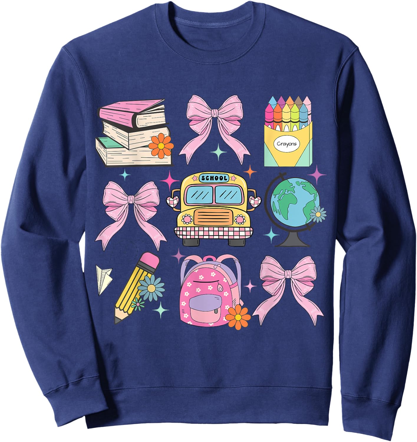Coquette Bow Student Teacher Happy First Day Back To School Men Women Girls Kids Sweatshirt - Sweatshirt | Navy