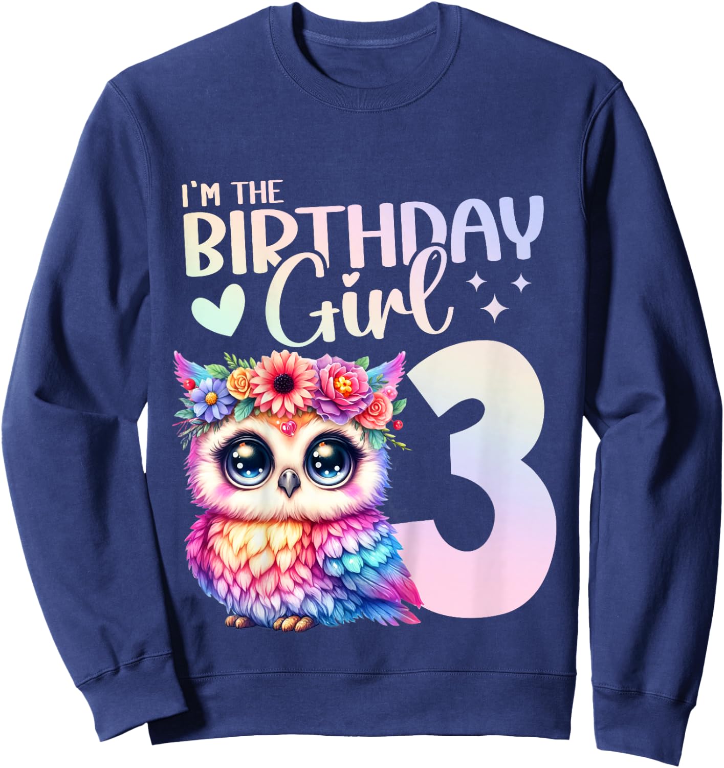 3rd Birthday Owl 3 Years Old Three years 3 Birthday Girl Sweatshirt - Sweatshirt | Navy
