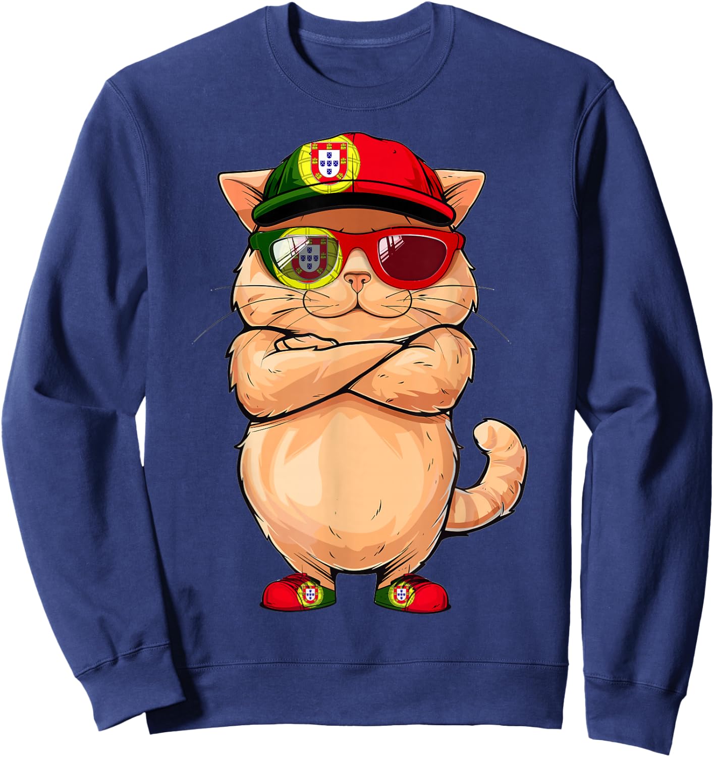 Portuguese Flag Cat Mom Souvenirs Products Kitten Portugal Men Women Kids Sweatshirt - Sweatshirt | Navy