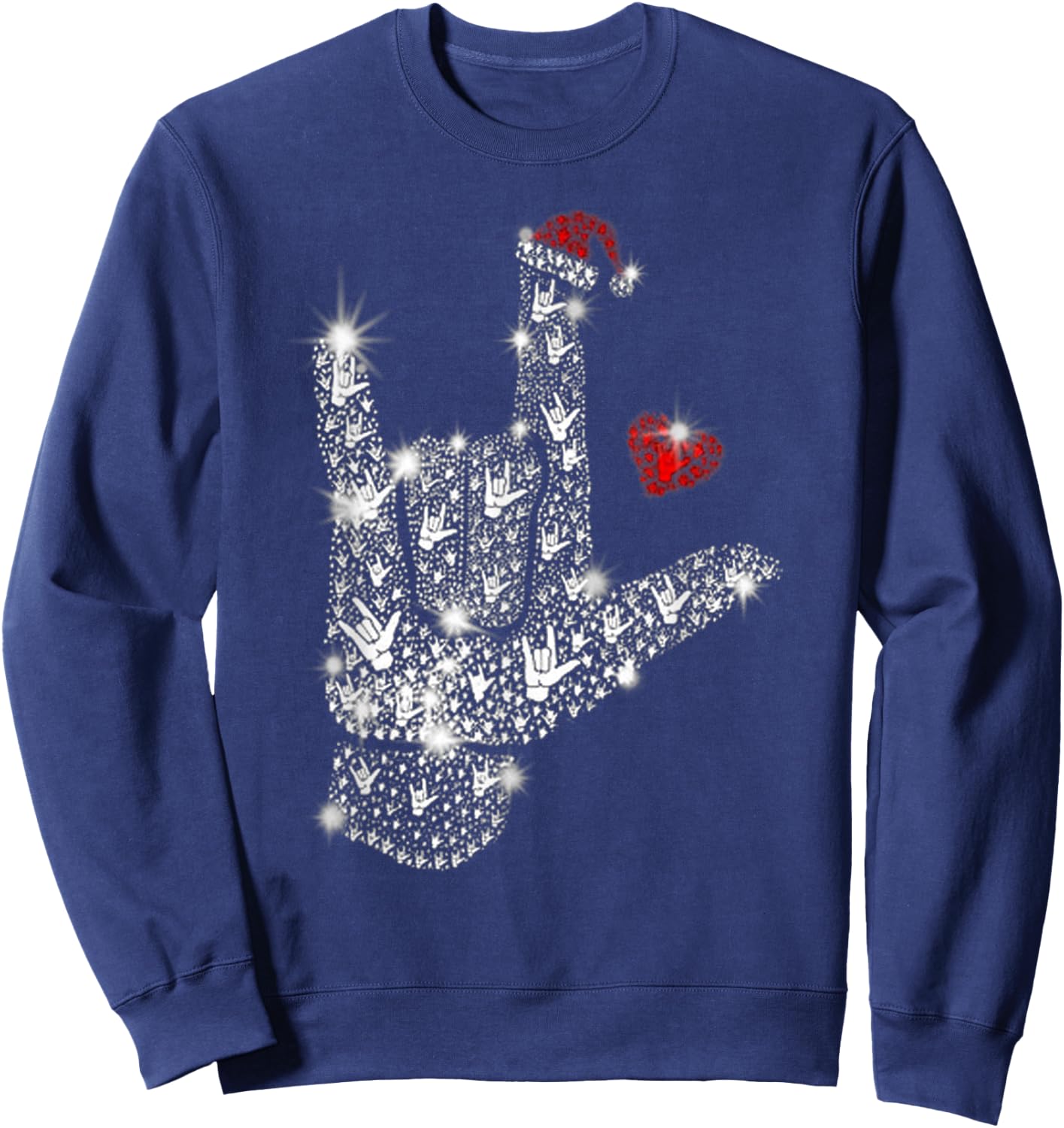 Love ASL Merry Christmas American Sign Language Xmas Santa Sweatshirt - Sweatshirt | Navy
