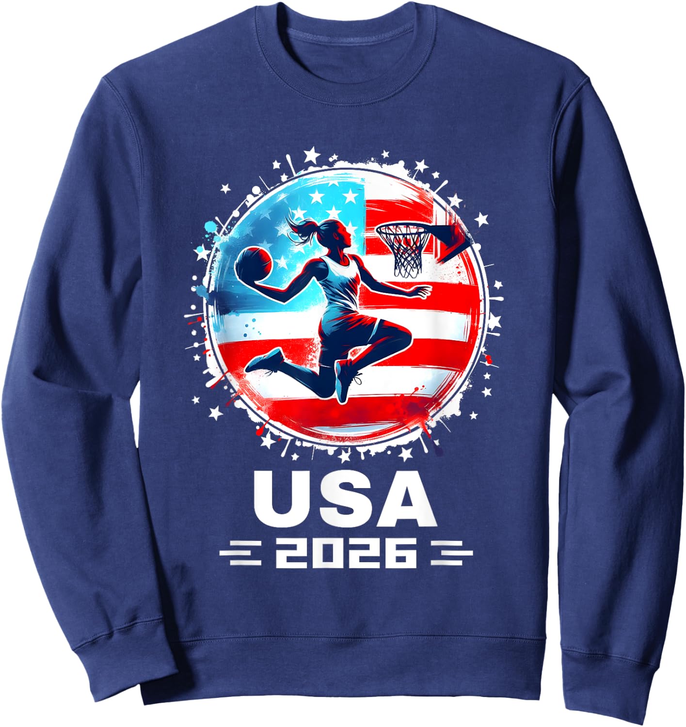 USA Team 2026 United States American Flag Basketball USA Sweatshirt - Sweatshirt | Navy