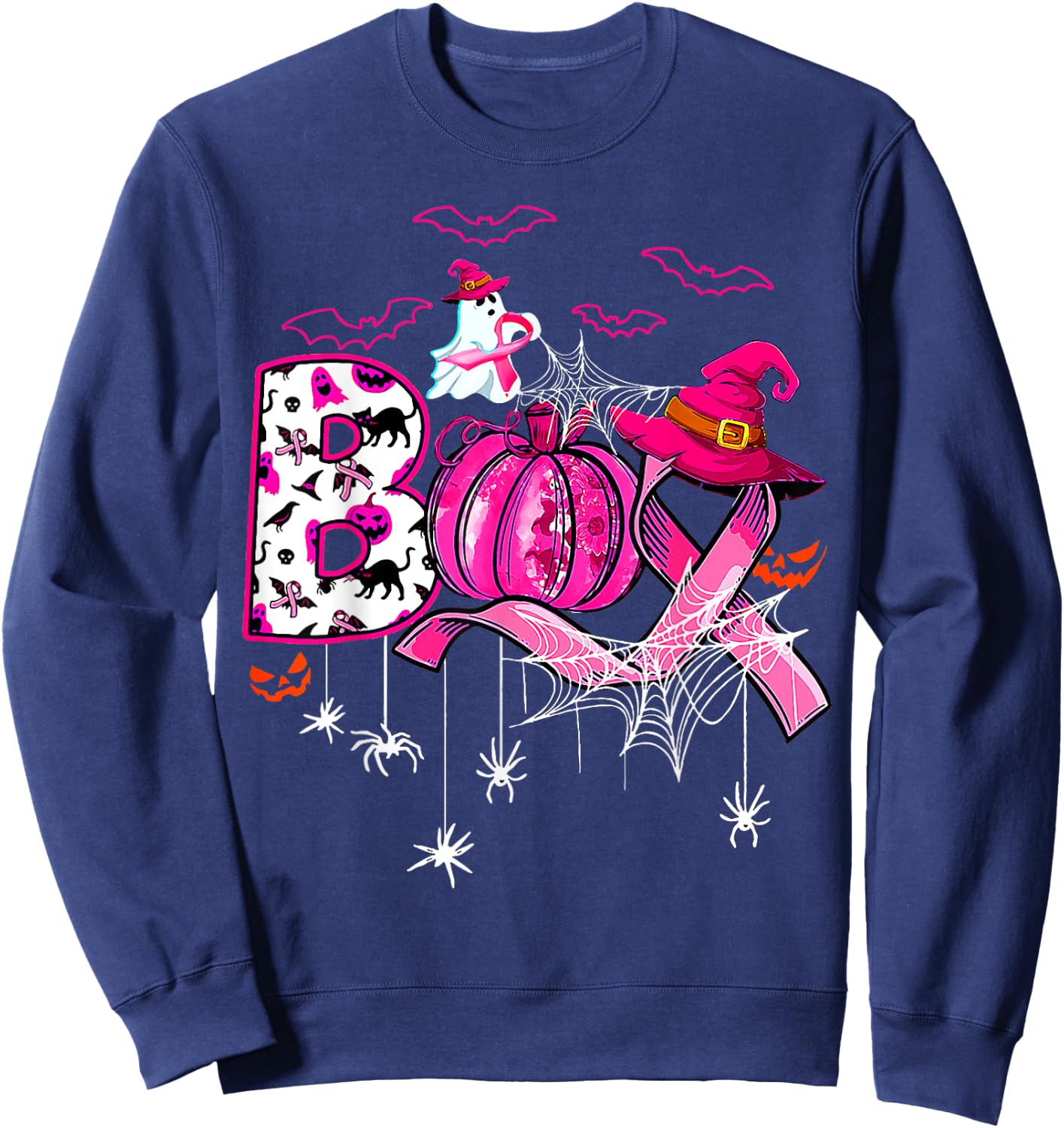 Boo Breast Cancer Is Boo Sheet Pink Ribbon Ghost Halloween Sweatshirt - Sweatshirt | Navy