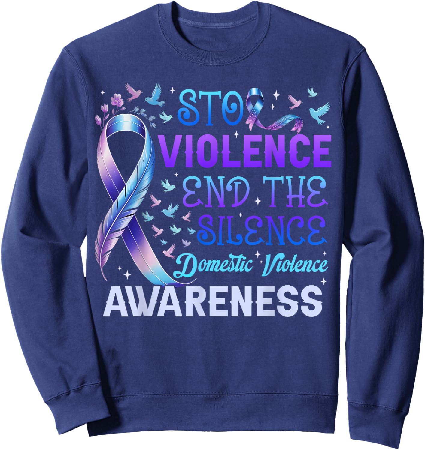 Family Domestic Violence Awareness Purple Ribbon Sweatshirt - Sweatshirt | Navy