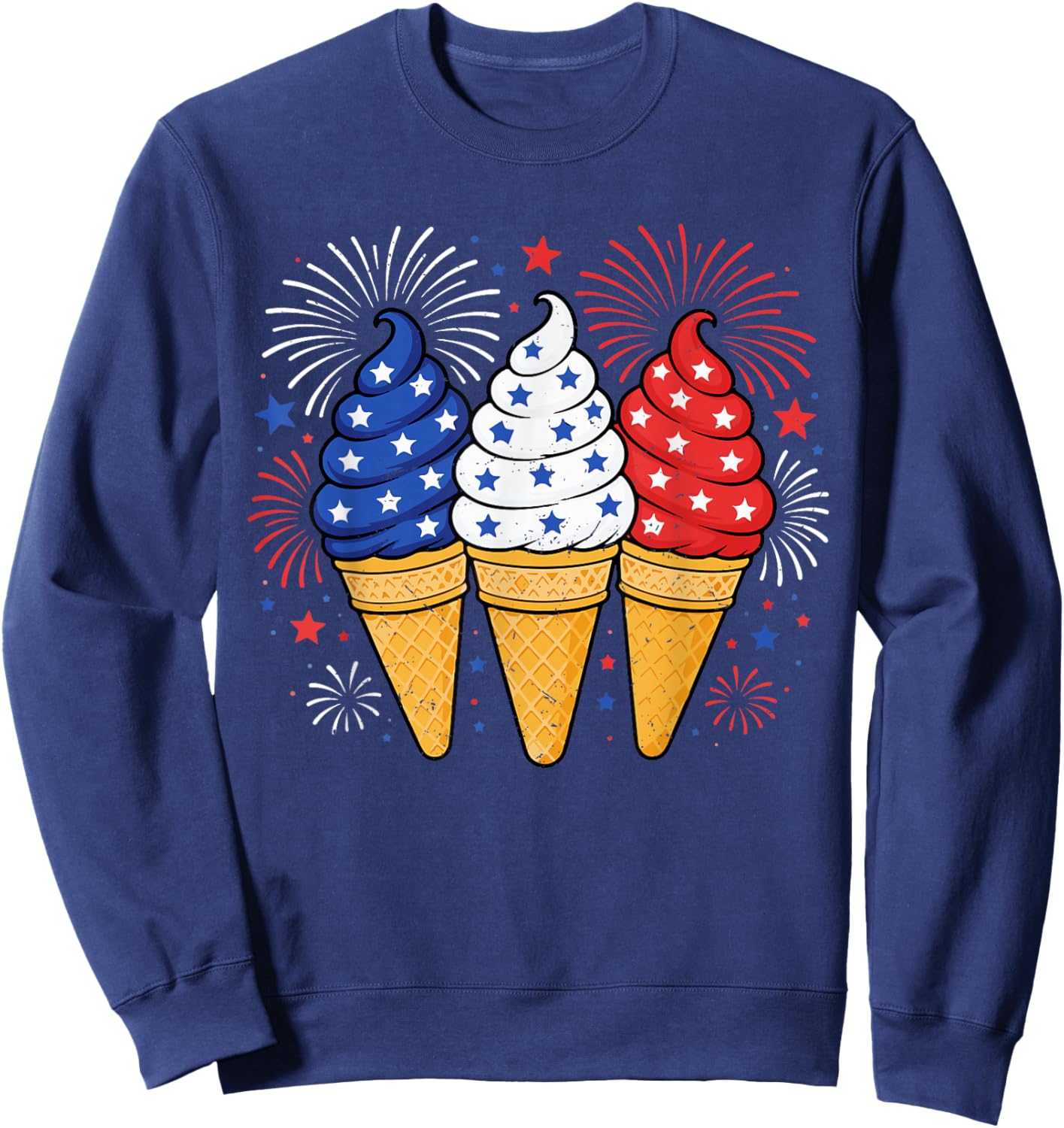 Ice Cream Patriotic American USA Flag Fourth of July Kids Sweatshirt - Sweatshirt | Navy