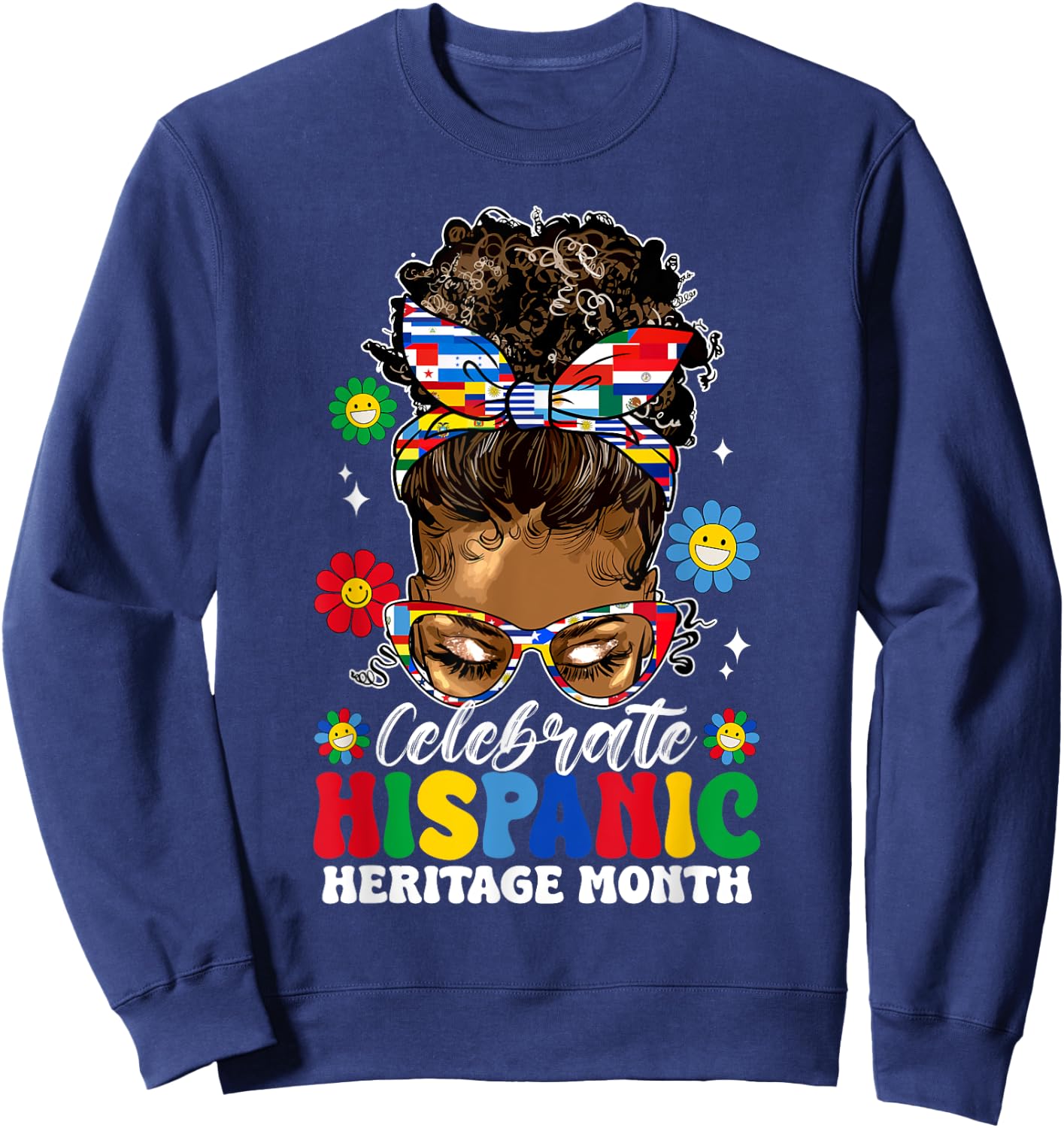 Messy Bun Latina Women Celebrate Hispanic Heritage Month Sweatshirt - Sweatshirt | Navy
