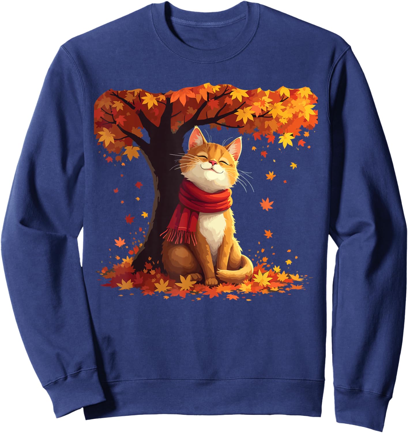 It's Fall Y'all Cat Leaf Fall Tree Hello Autumn Thanksgiving Men Women Girls Kids Sweatshirt - Sweatshirt | Navy