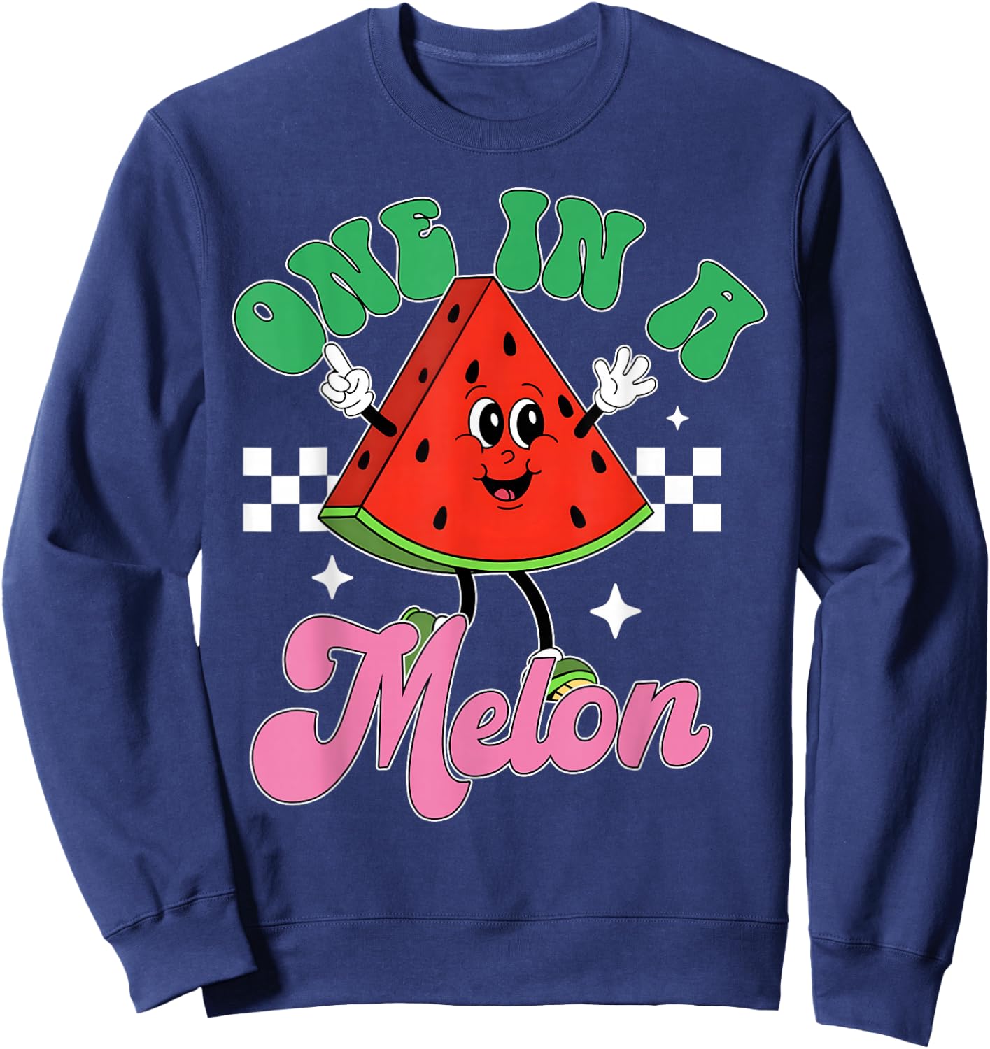 Funny Cute Retro Watermelon One In A Melon Summer Vacation Sweatshirt - Sweatshirt | Navy
