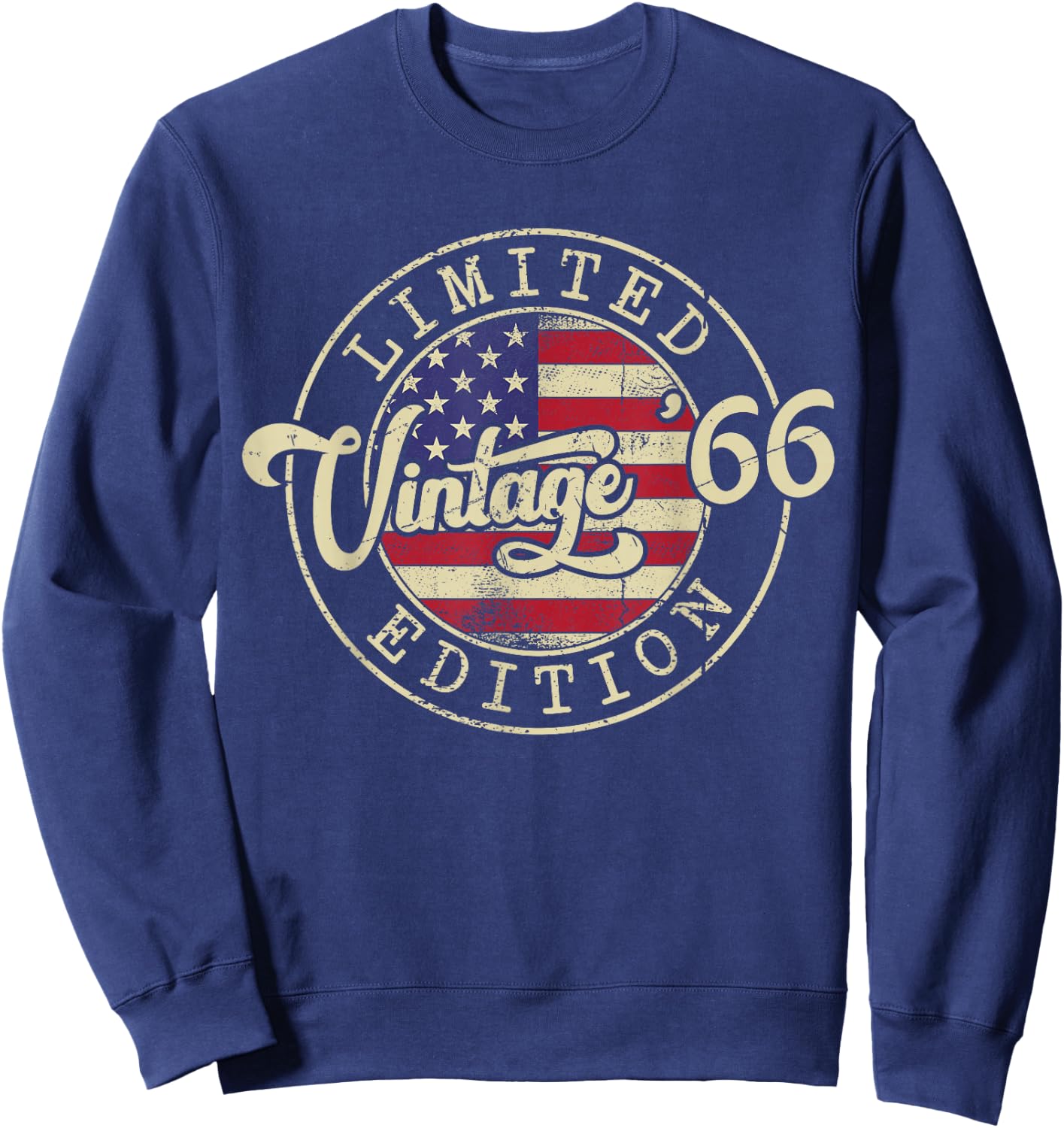 60th Birthday Vintage 1966 American Flag 60 Years Old Sweatshirt - Sweatshirt | Navy